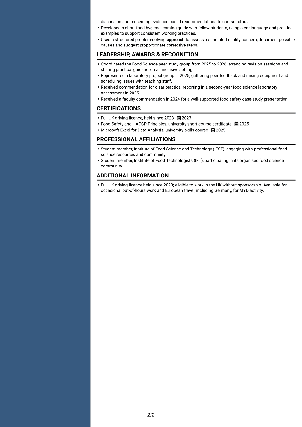 CV example — page 2
