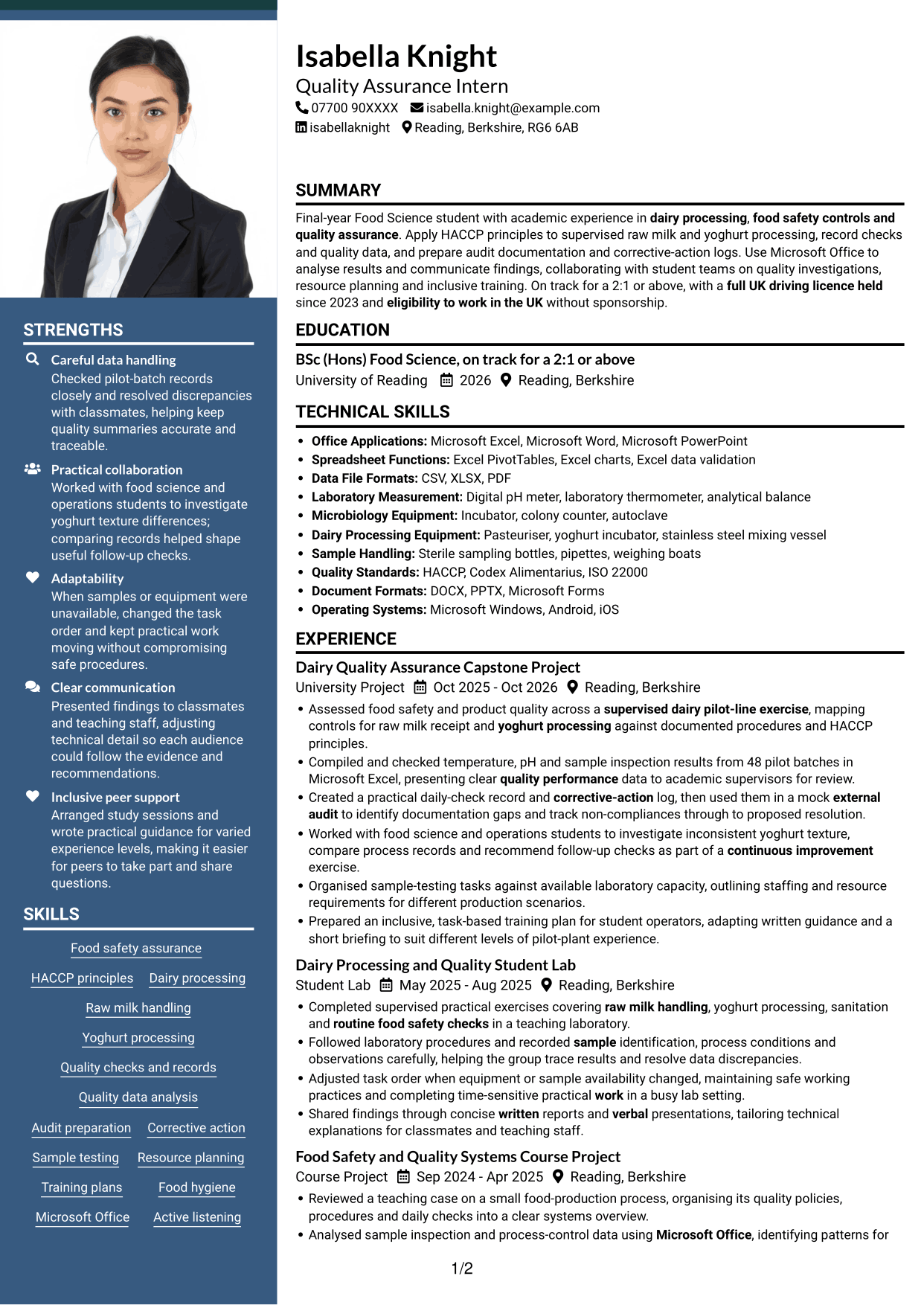 CV example — page 1