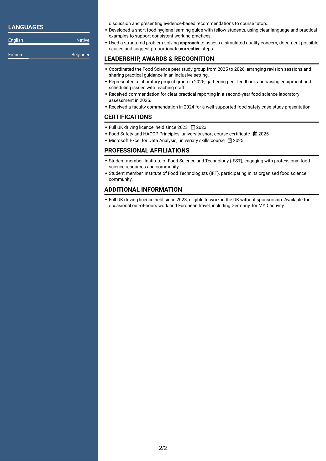 CV example — page 2