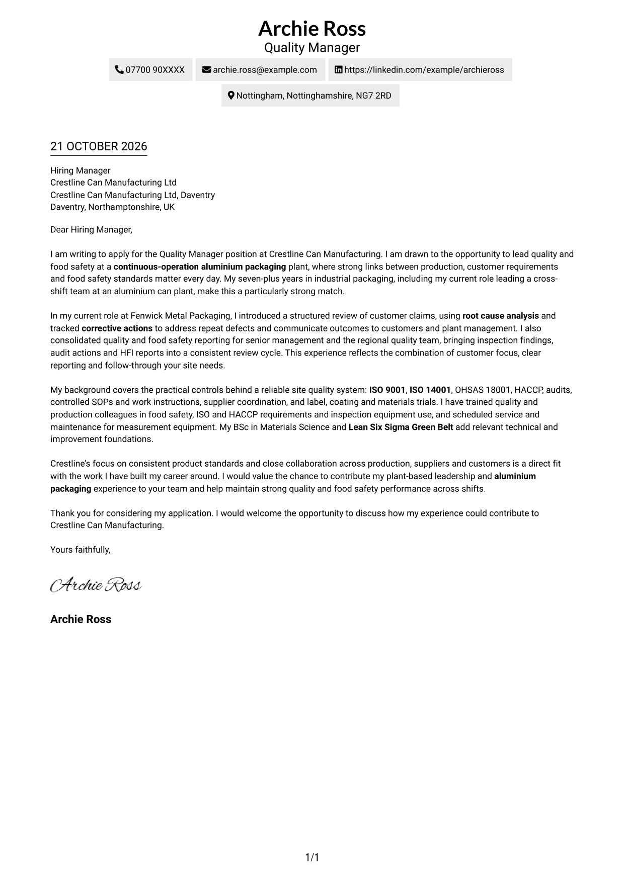 Cover letter example — page 1