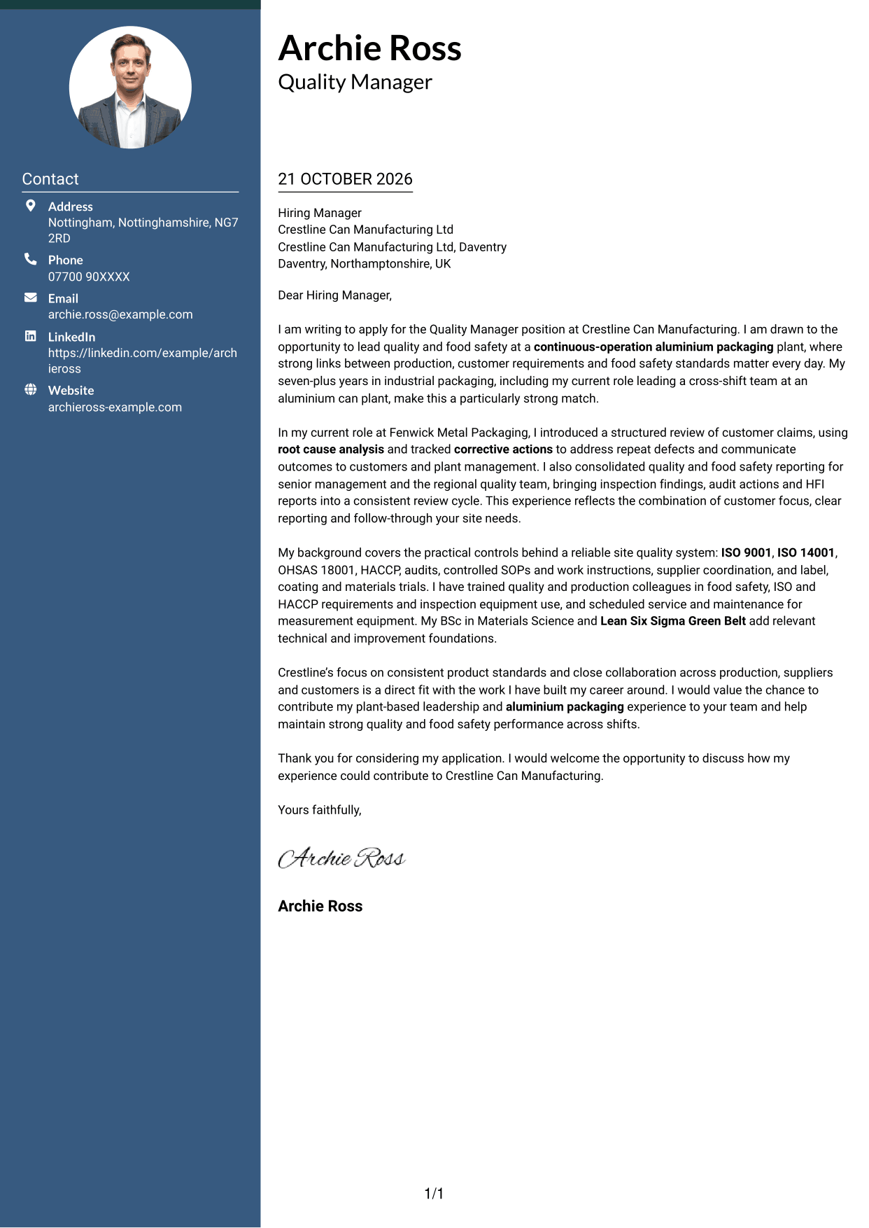Cover letter example — page 1