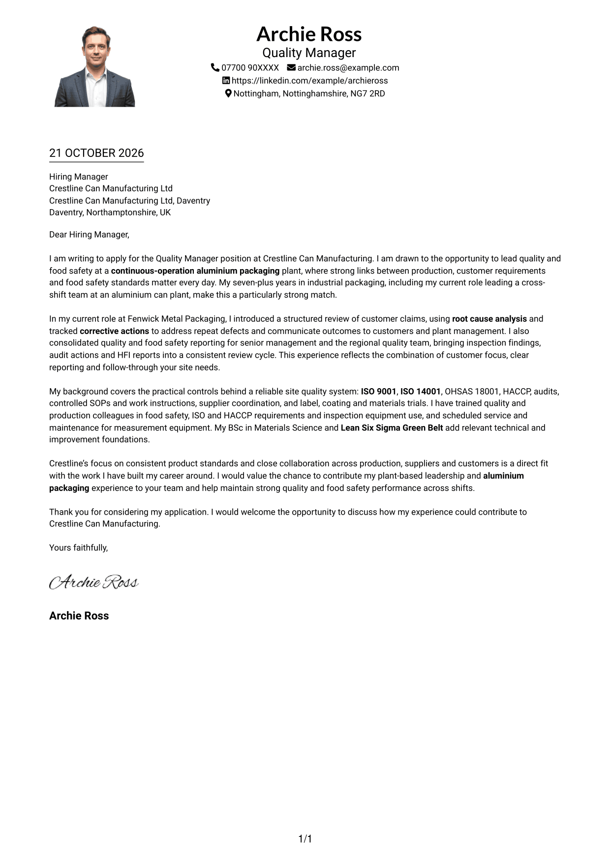 Cover letter example — page 1