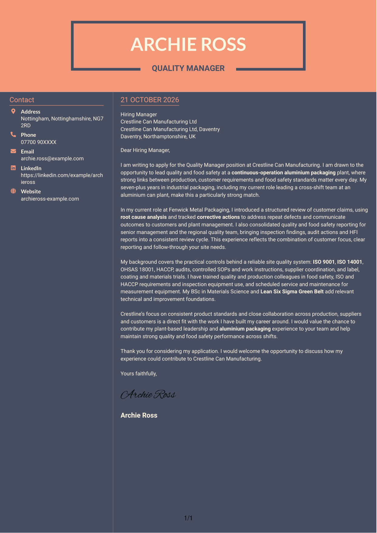 Cover letter example — page 1