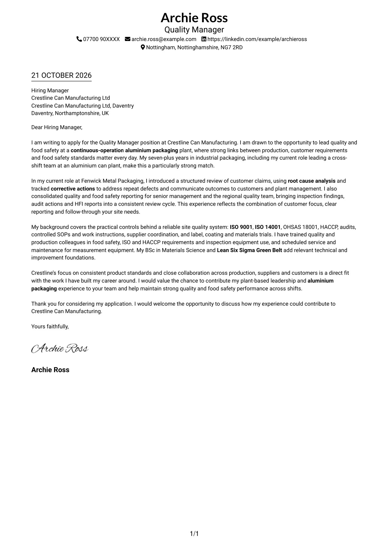 Cover letter example — page 1