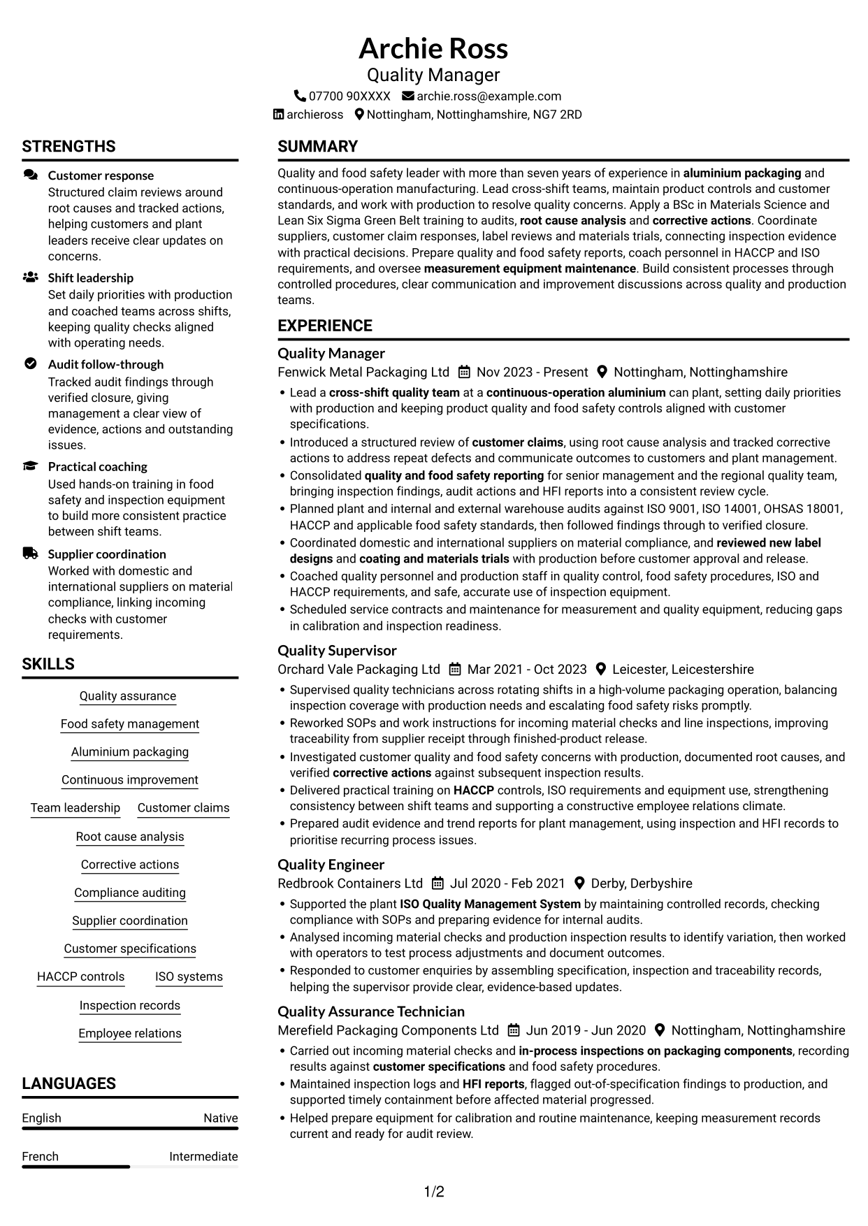 CV example — page 1