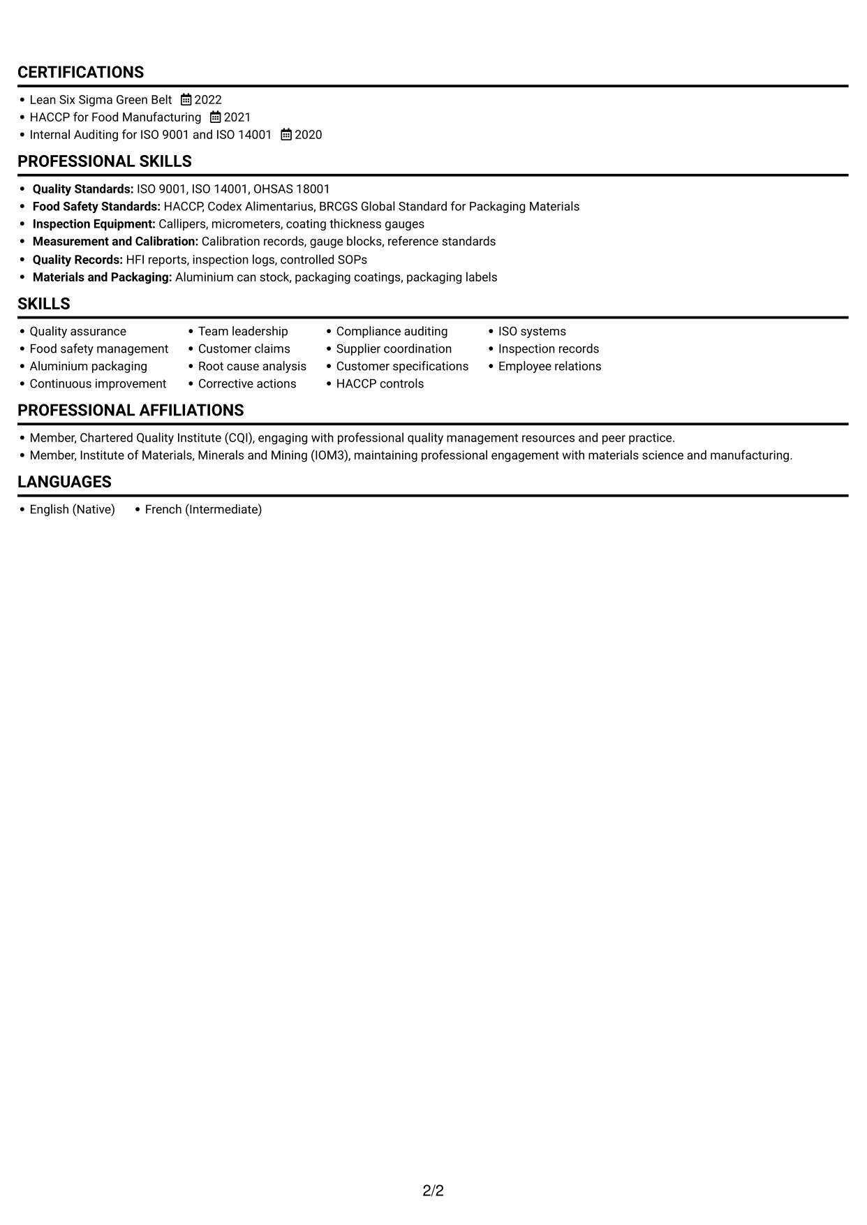 CV example — page 2