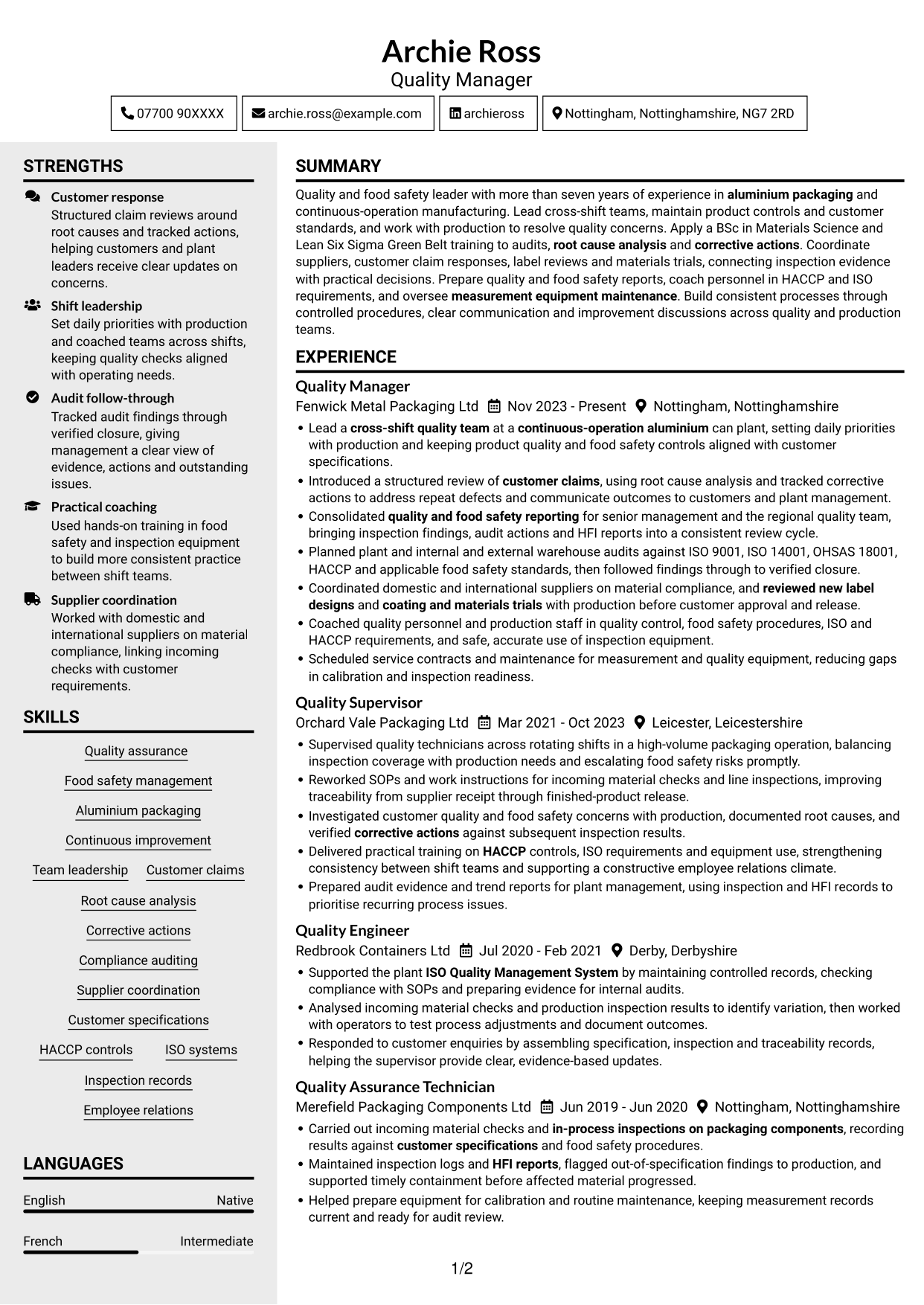CV example — page 1