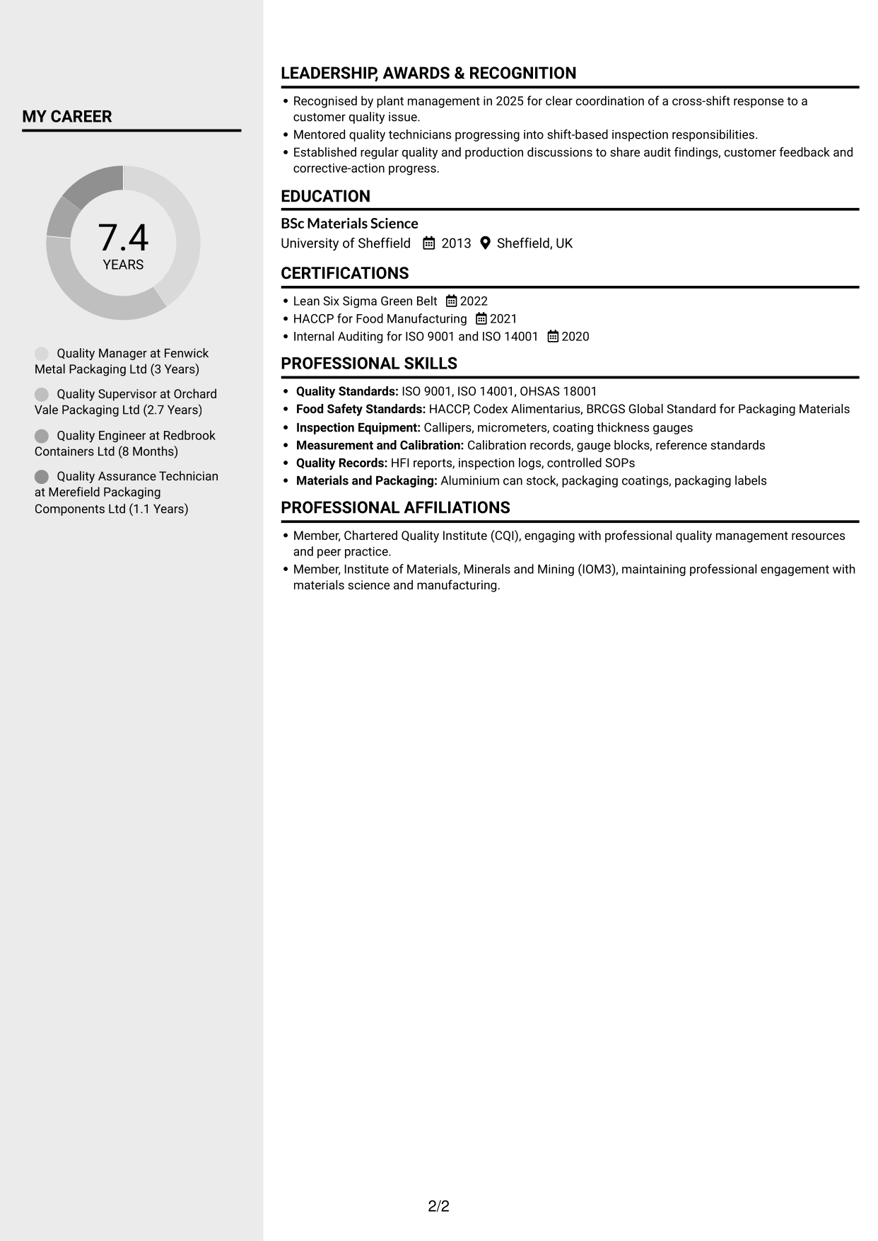 CV example — page 2