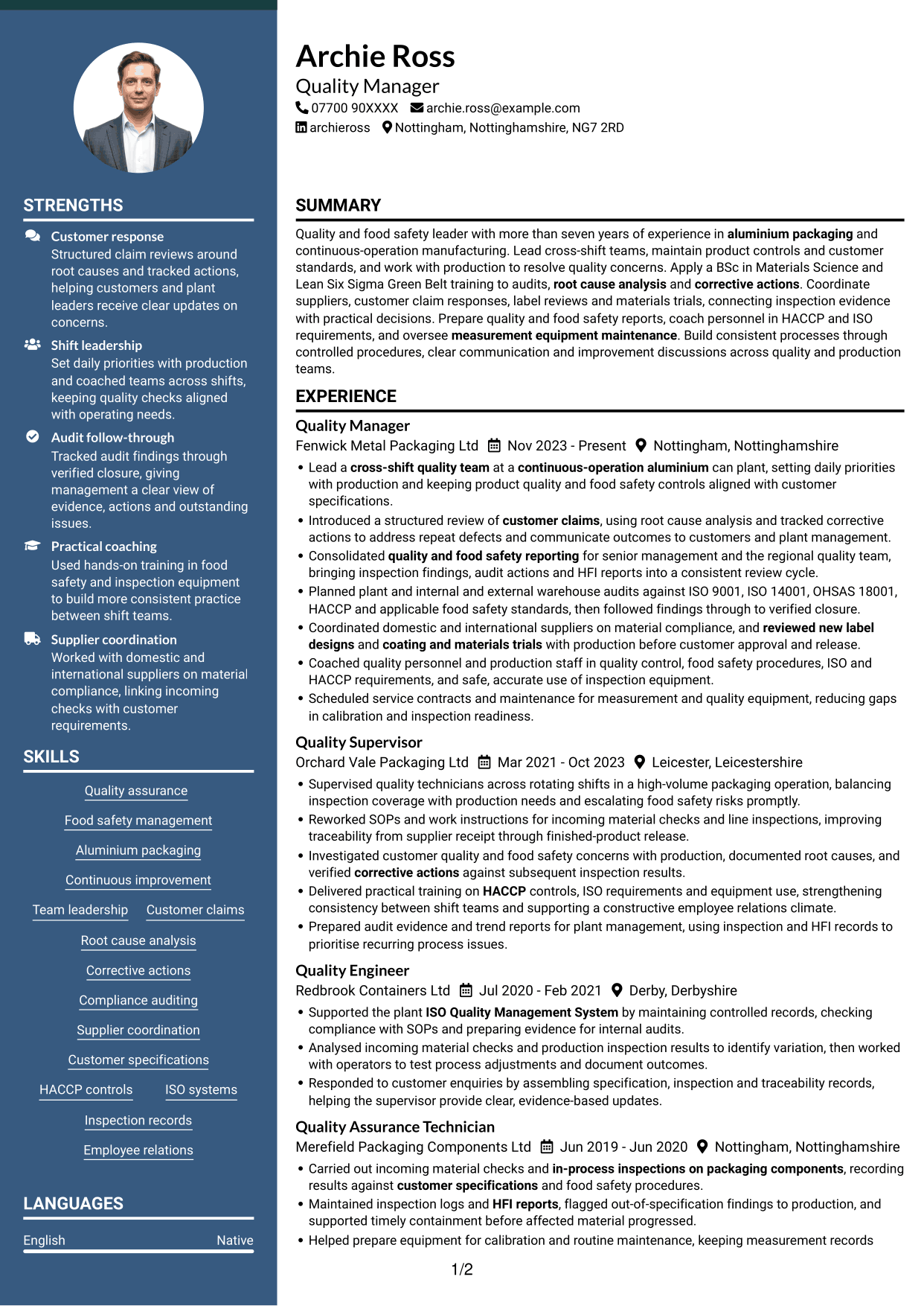 CV example — page 1