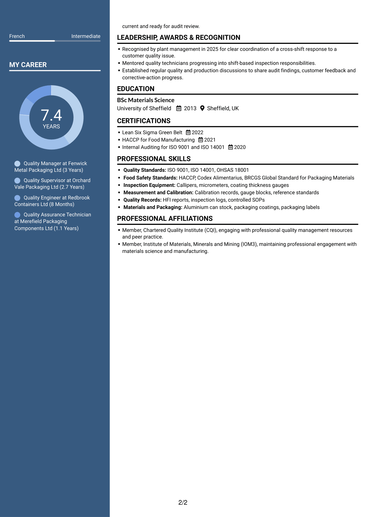 CV example — page 2
