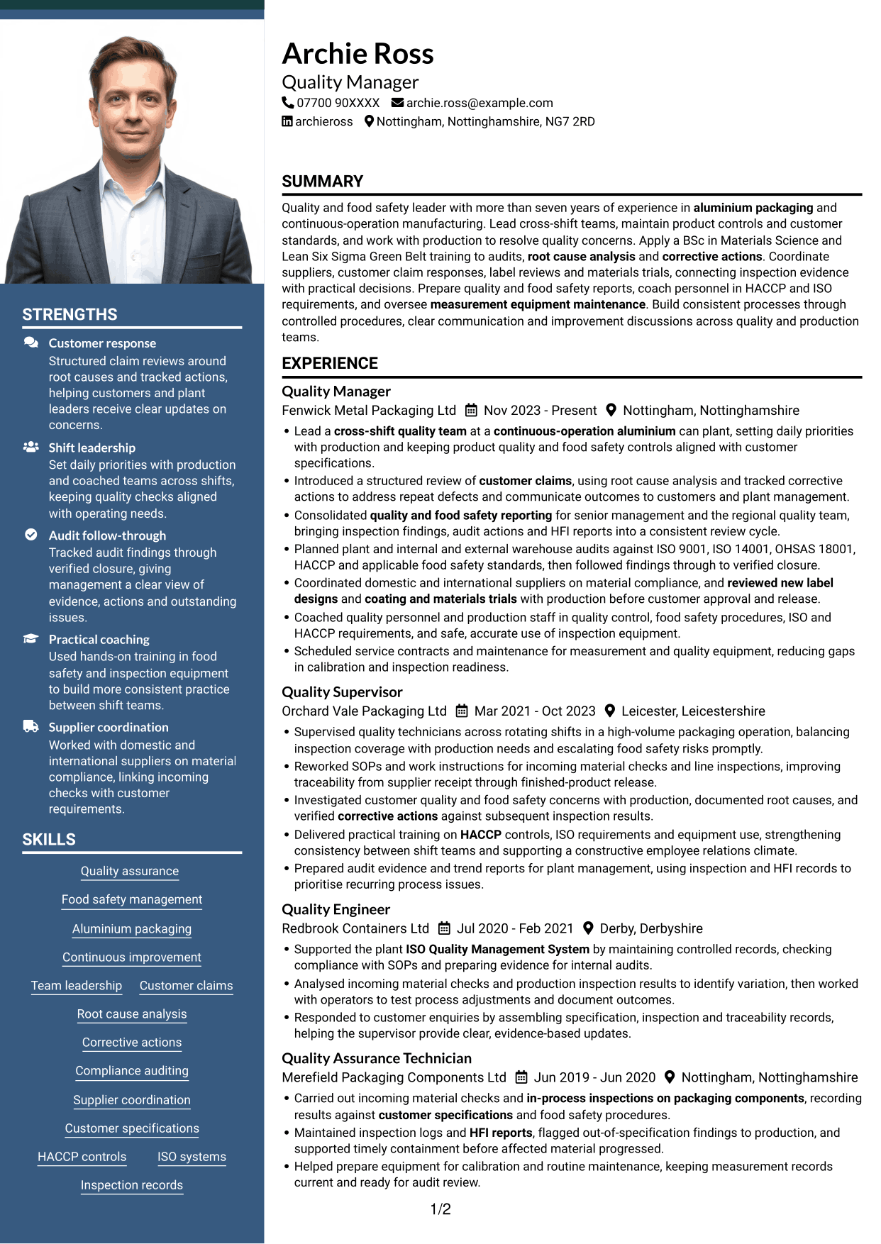 CV example — page 1