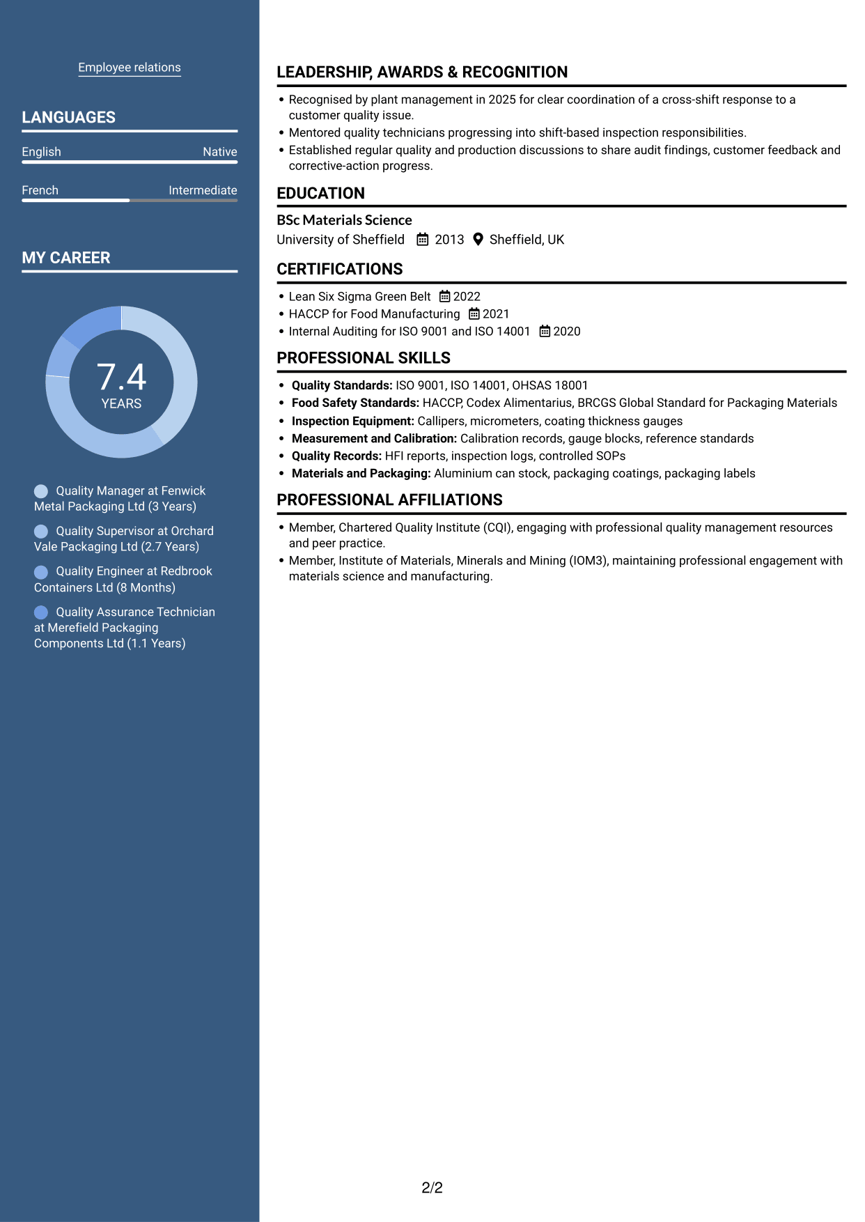 CV example — page 2