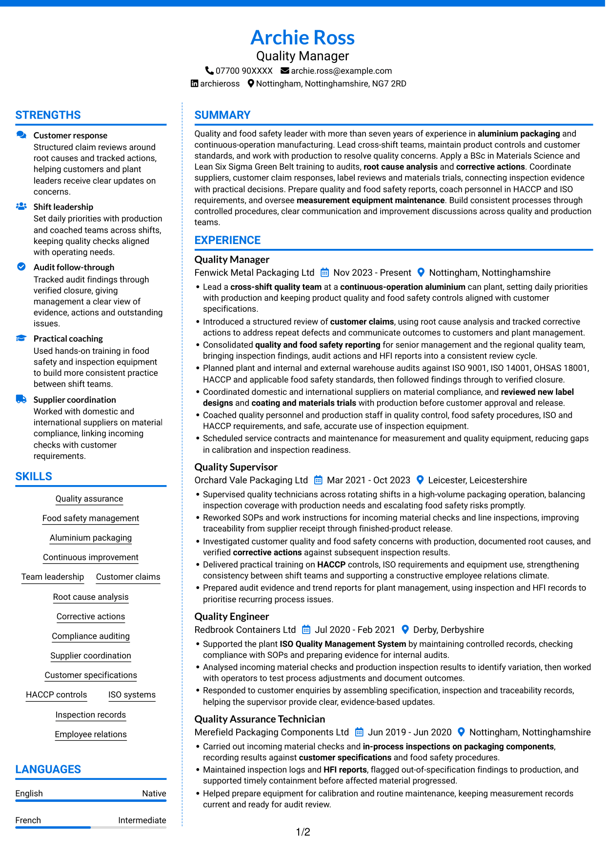CV example — page 1