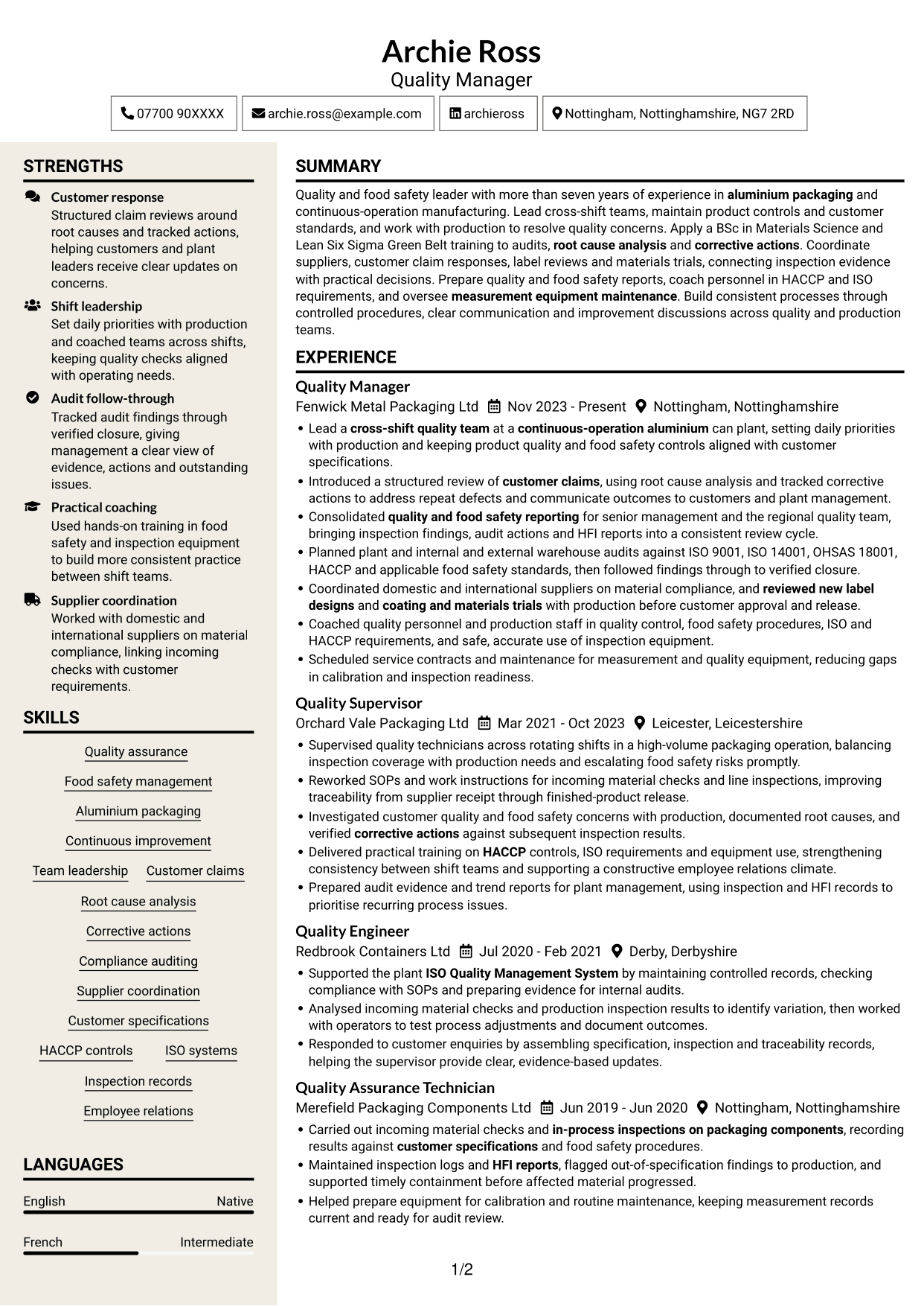 CV example — page 1