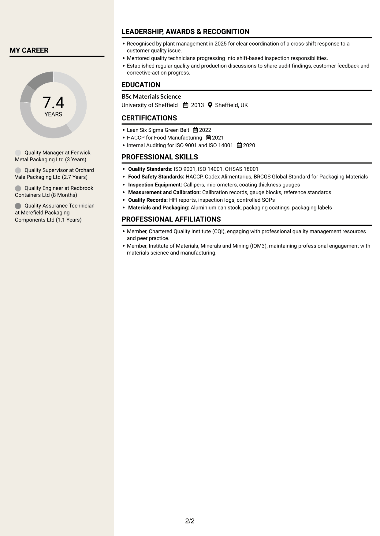 CV example — page 2