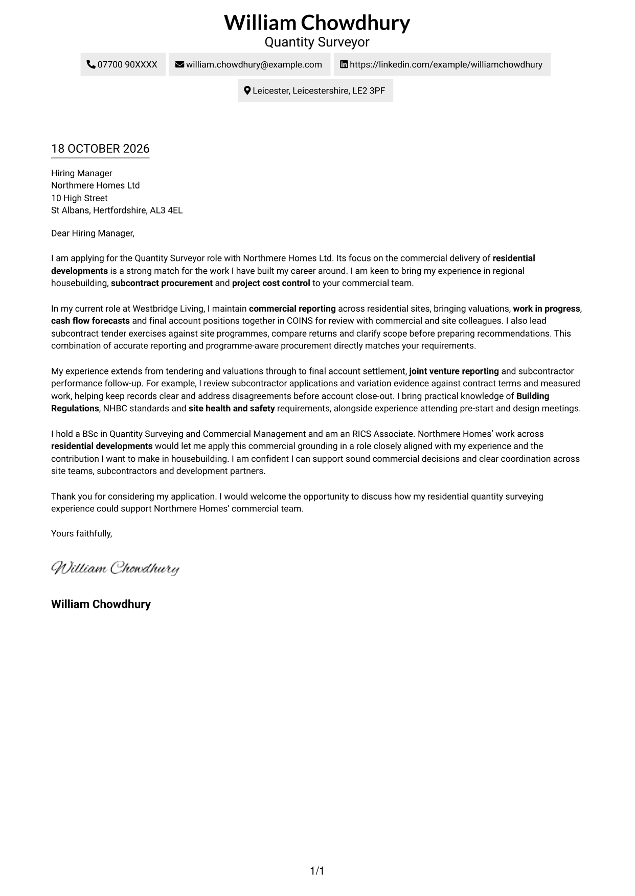Cover letter example — page 1
