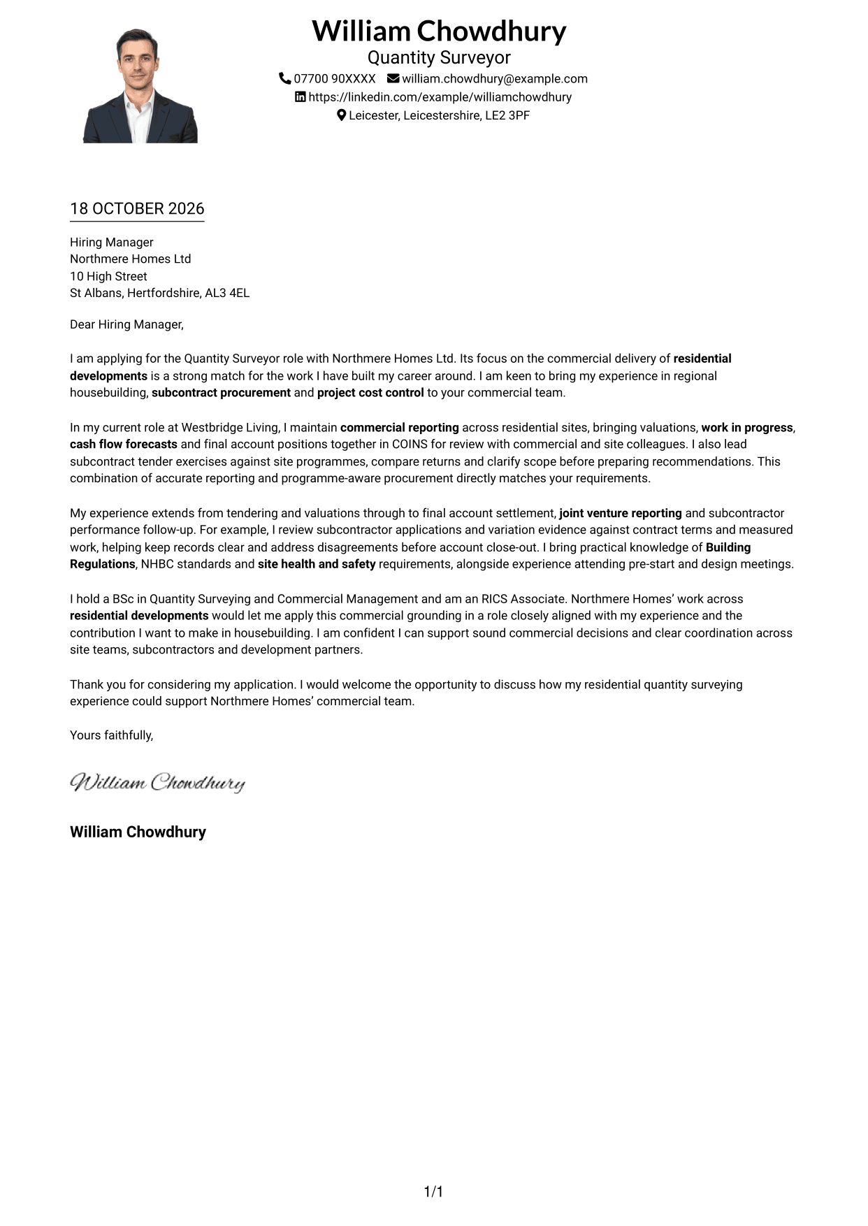 Cover letter example — page 1