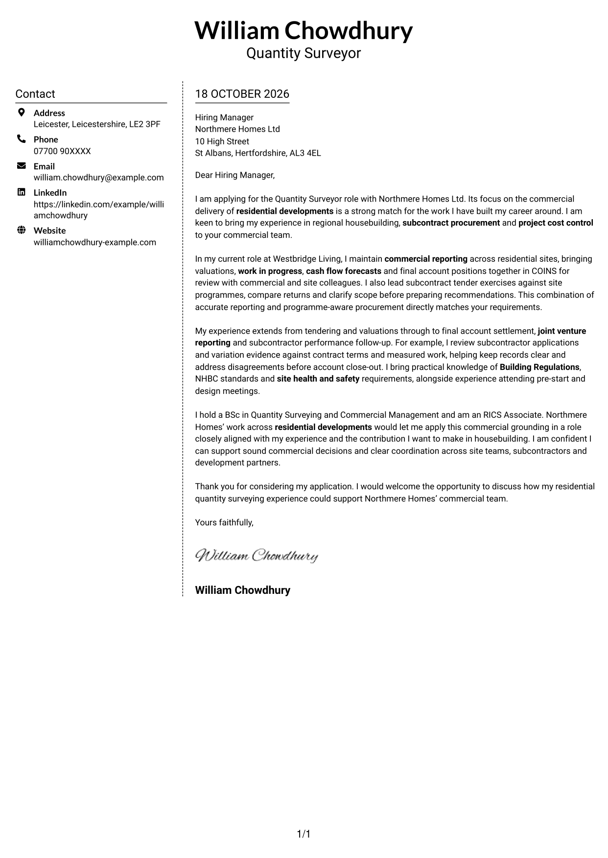 Cover letter example — page 1