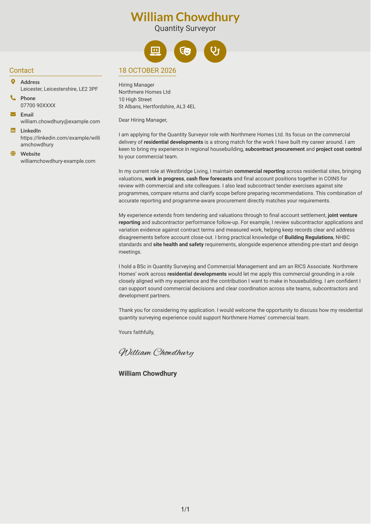 Cover letter example — page 1