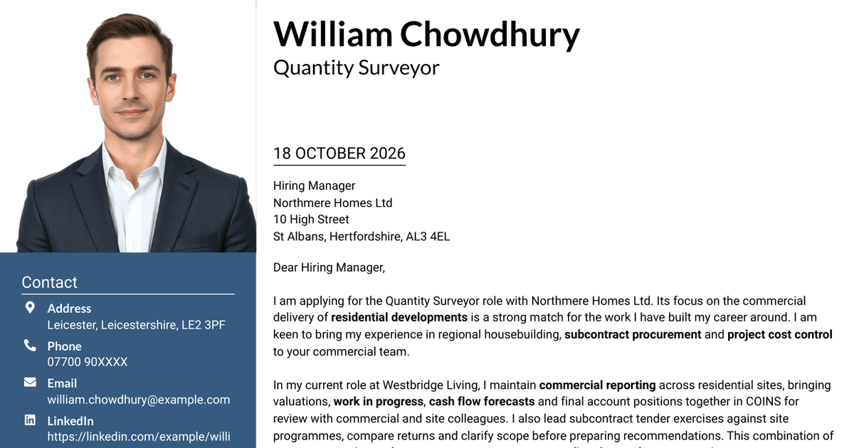 7 Quantity Surveyor - Residential Construction Cover Letter Templates with Example