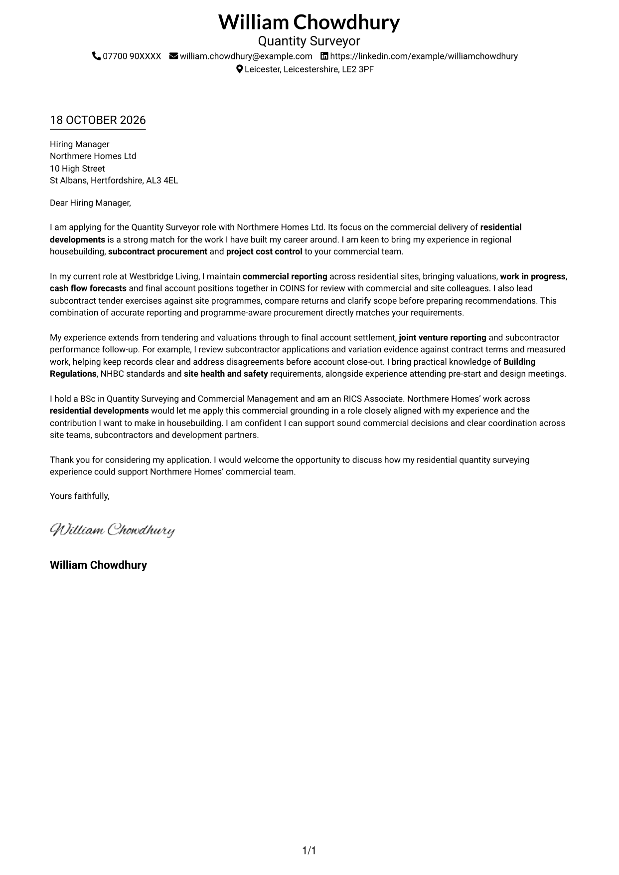 Cover letter example — page 1