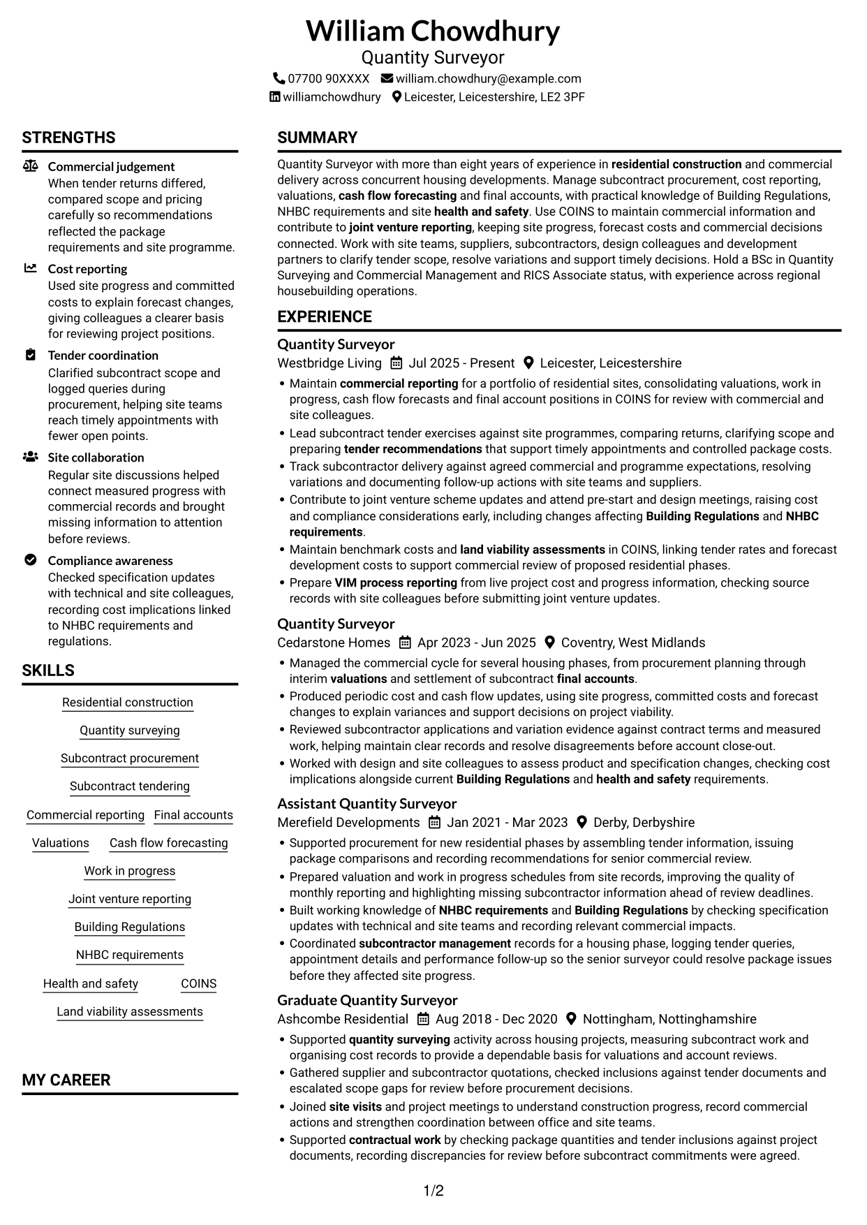 CV example — page 1