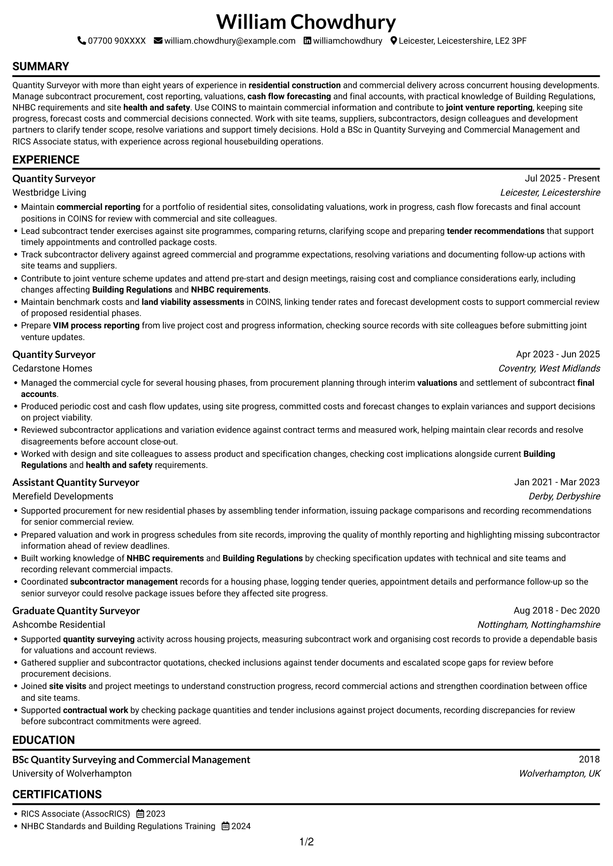 CV example — page 1