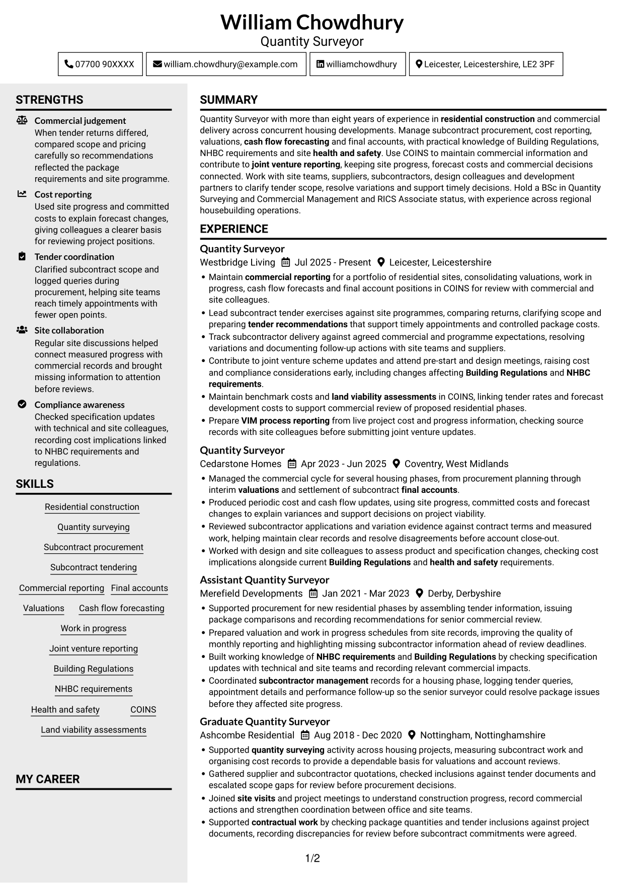 CV example — page 1