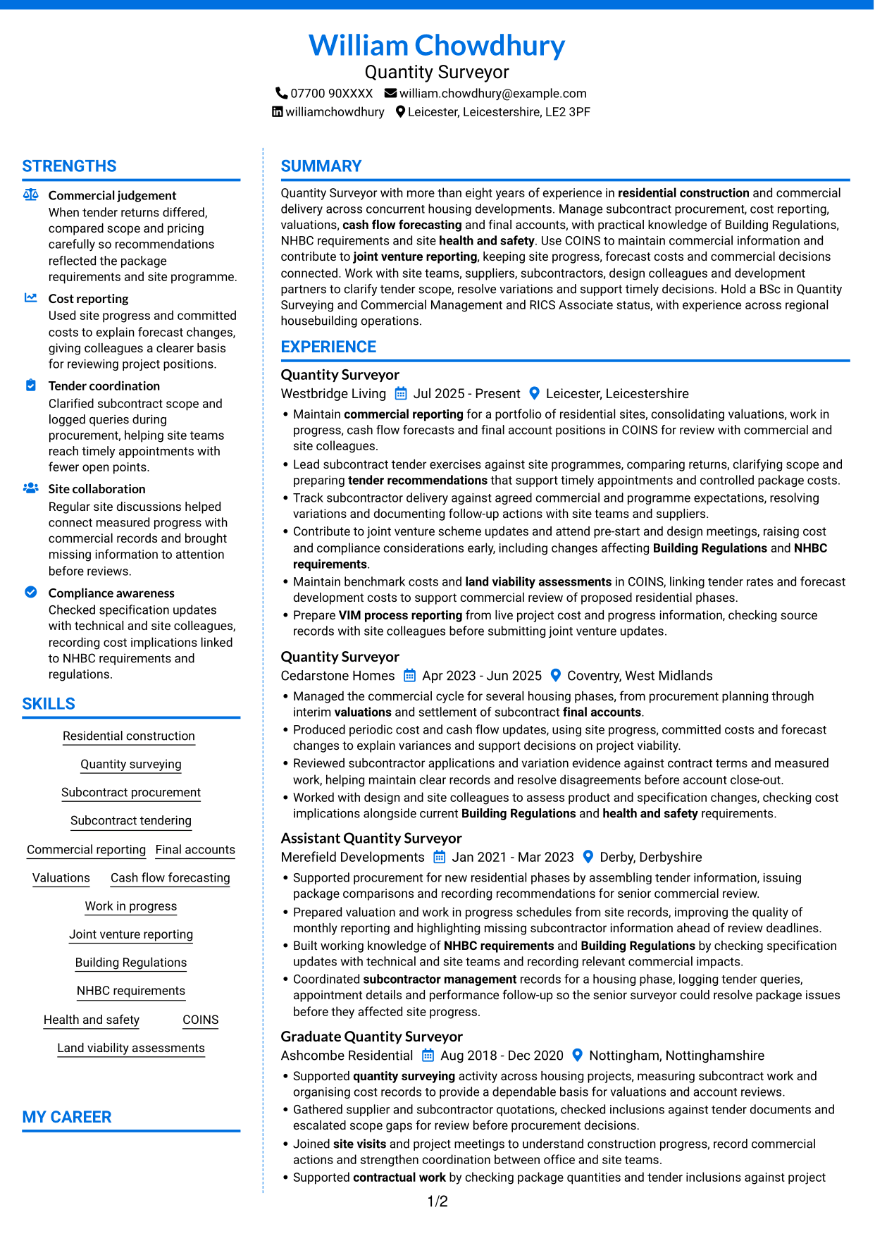 CV example — page 1
