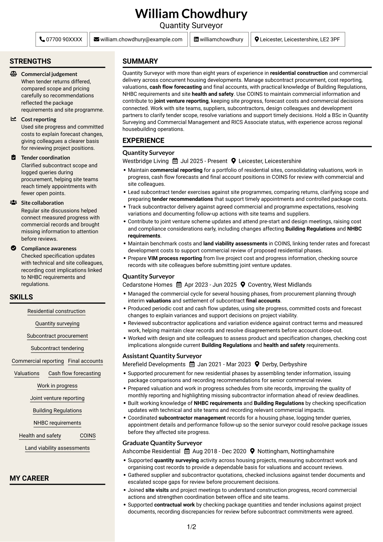 CV example — page 1