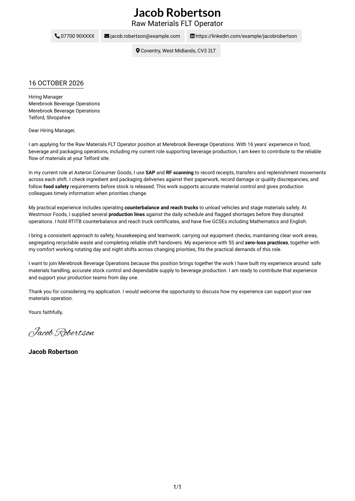 Cover letter example — page 1