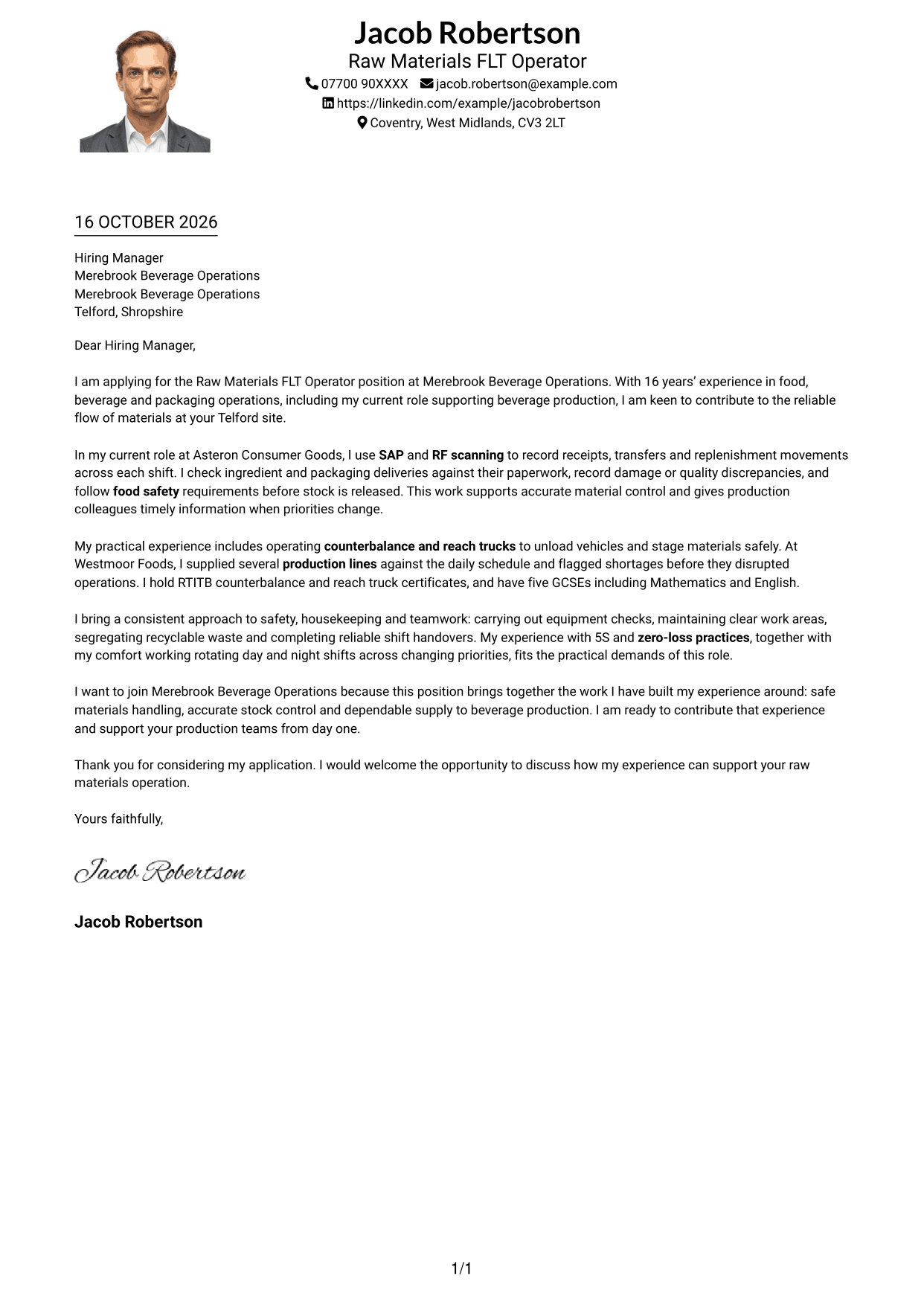Cover letter example — page 1