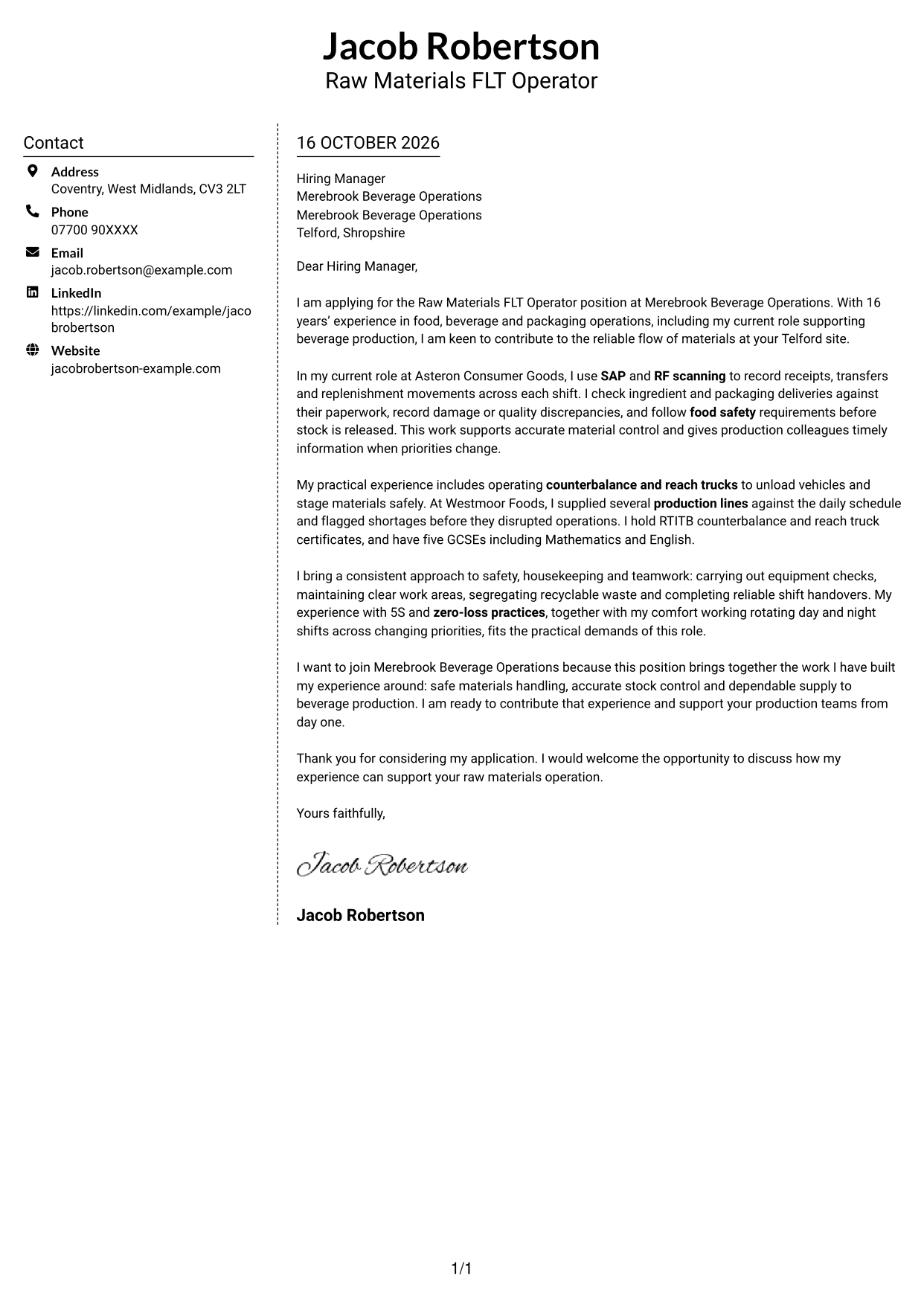 Cover letter example — page 1