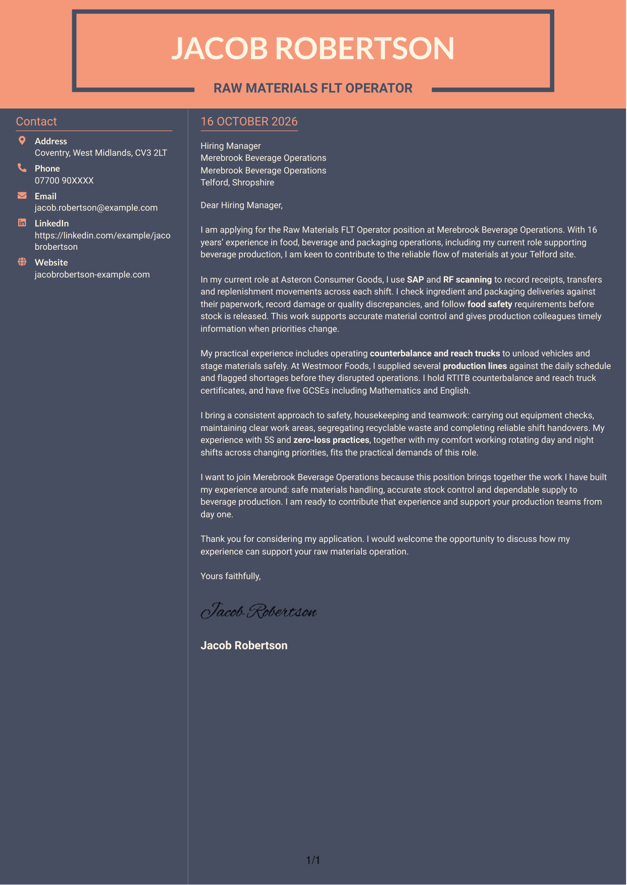 Cover letter example — page 1