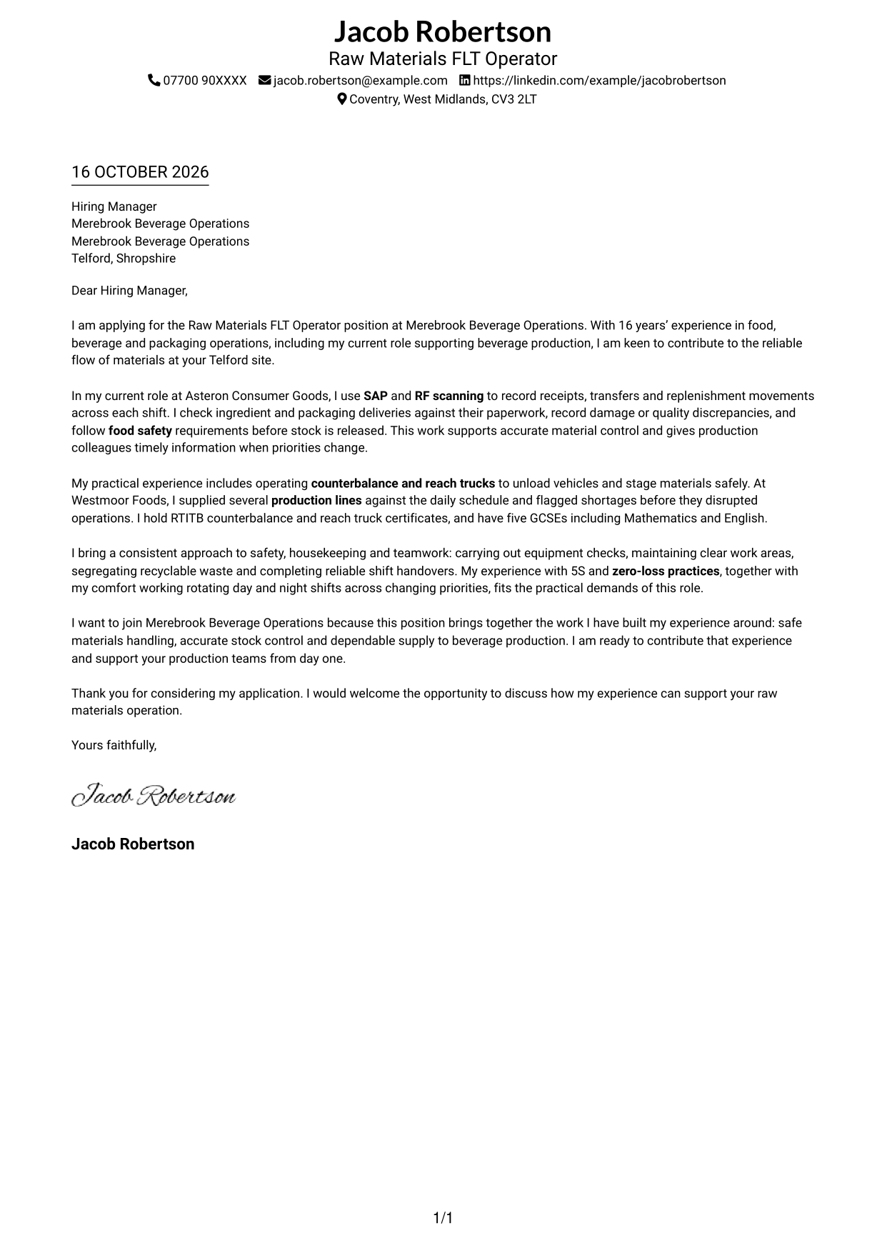 Cover letter example — page 1