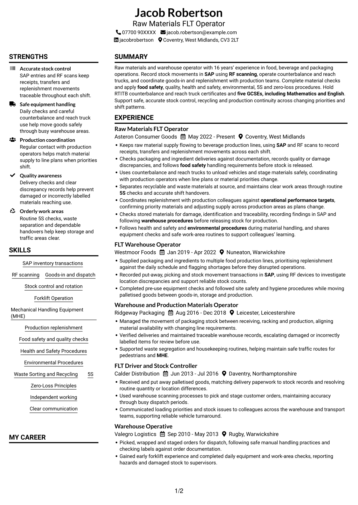 CV example — page 1