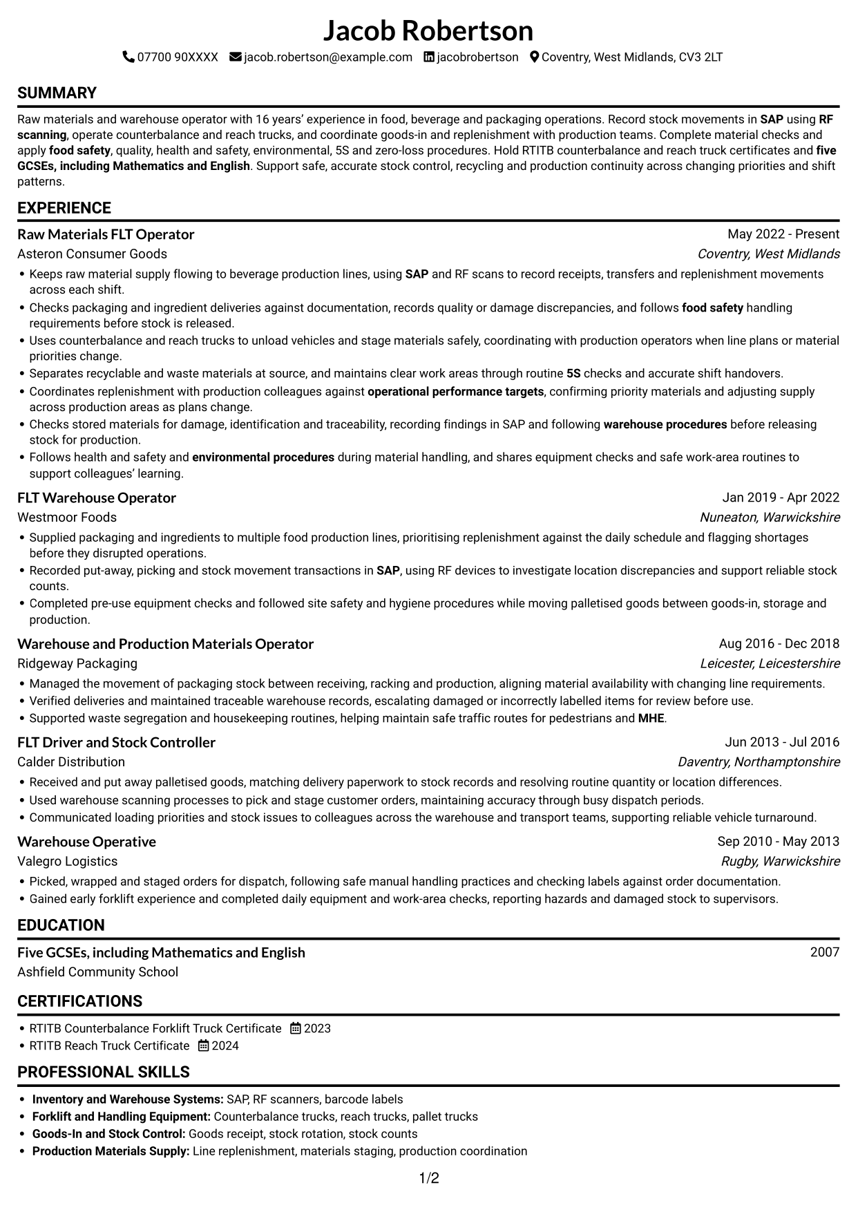 CV example — page 1