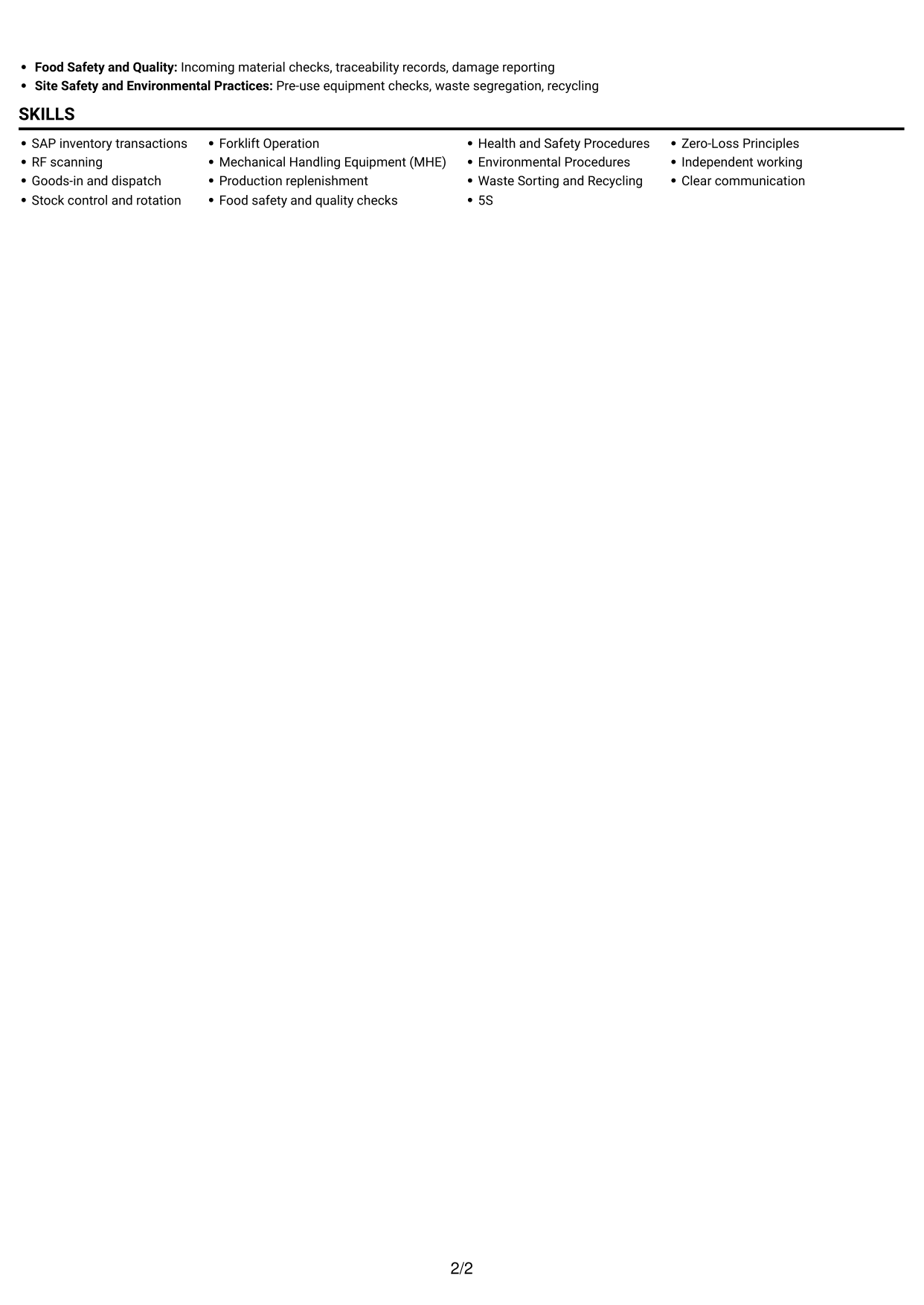 CV example — page 2