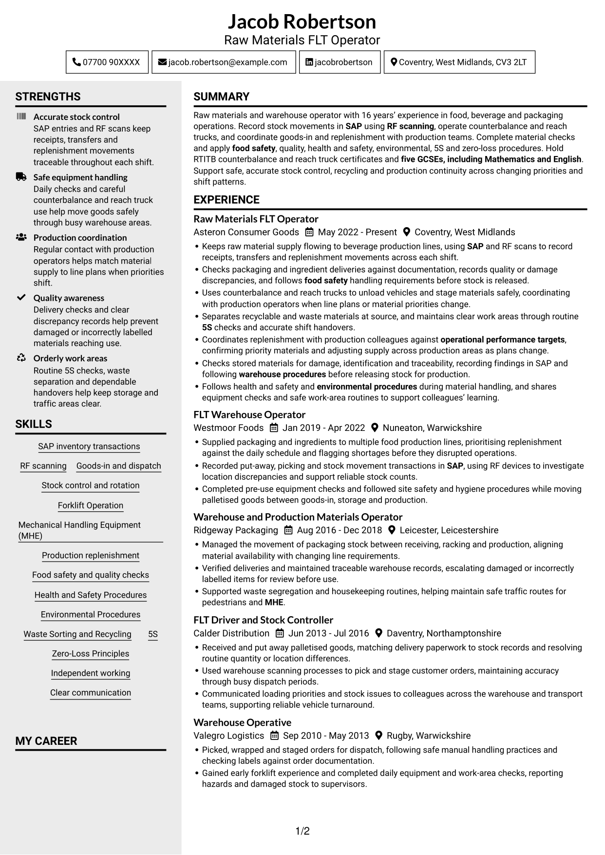 CV example — page 1