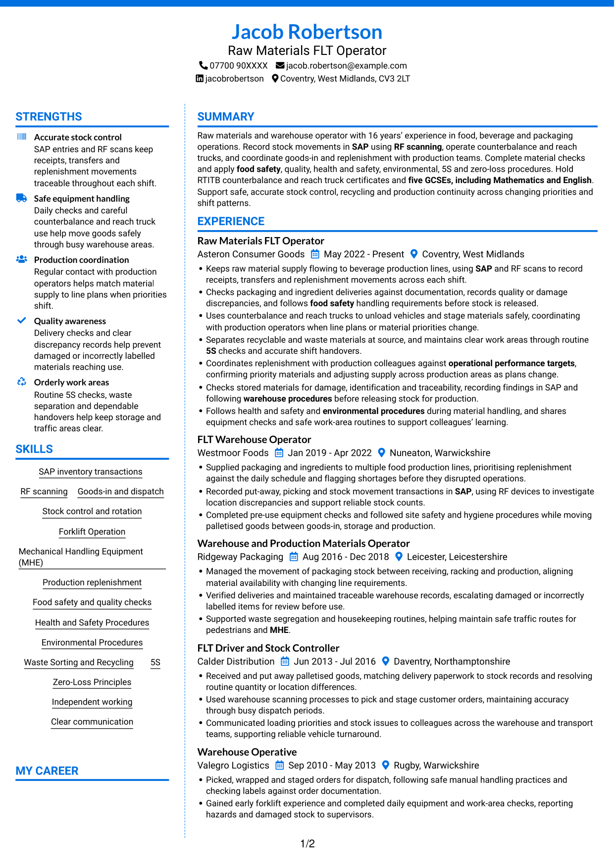 CV example — page 1
