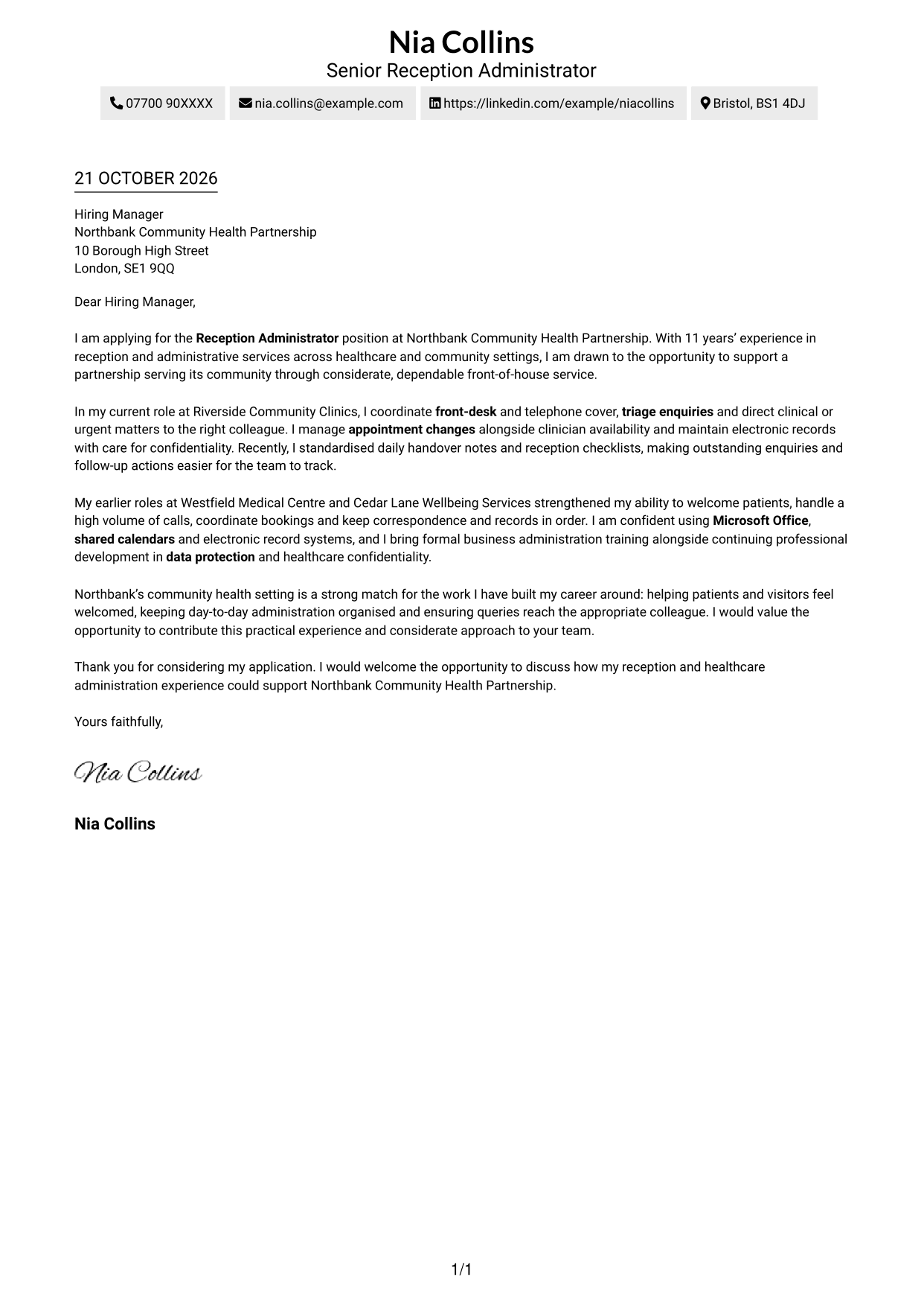 Cover letter example — page 1