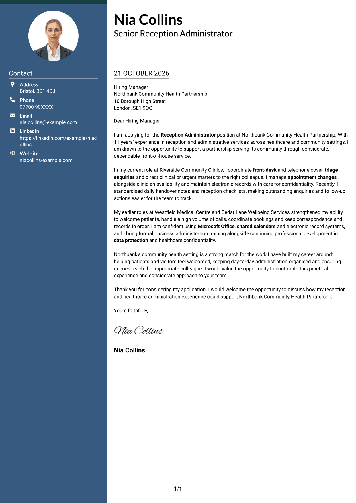 Cover letter example — page 1