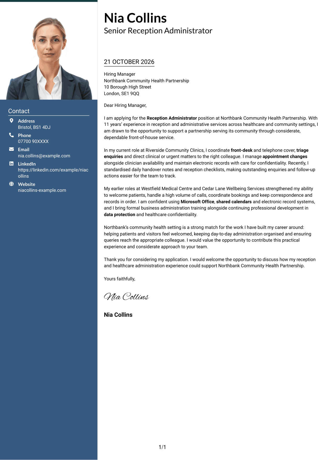 Cover letter example — page 1