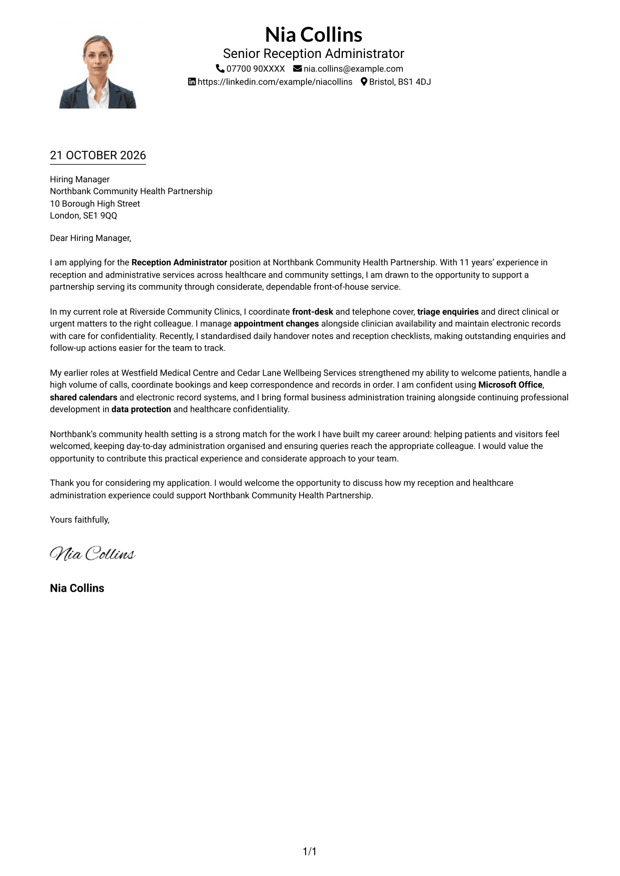 Cover letter example — page 1