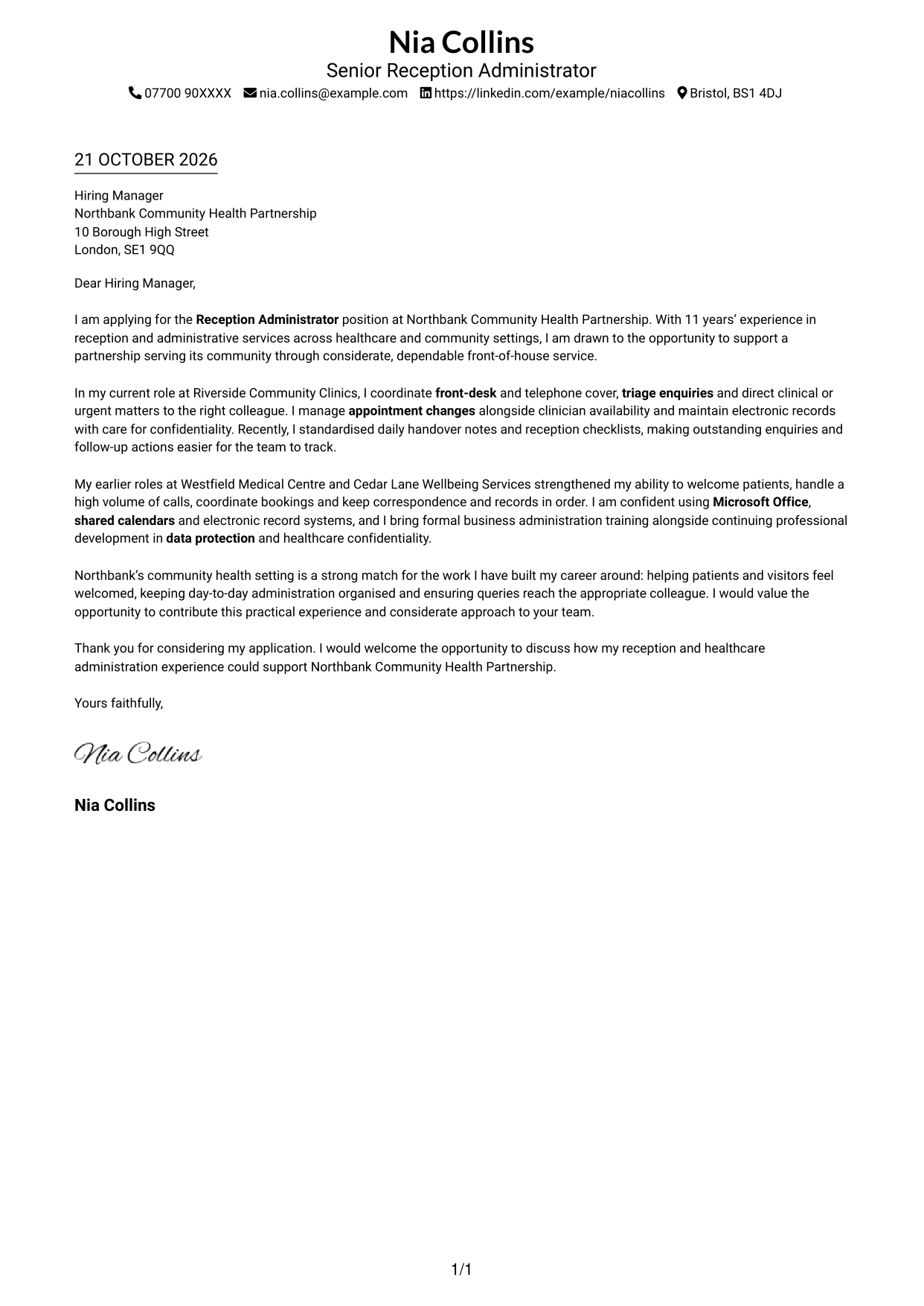 Cover letter example — page 1