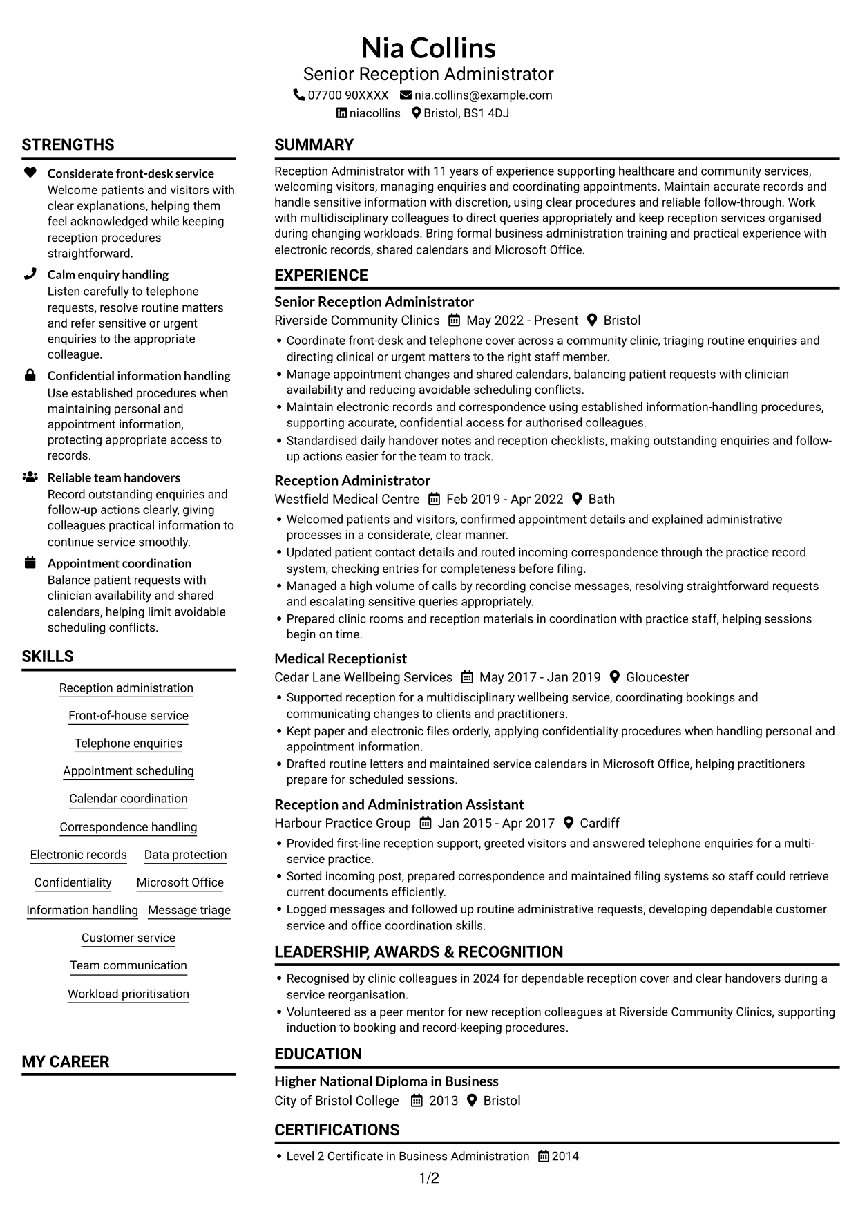 CV example — page 1