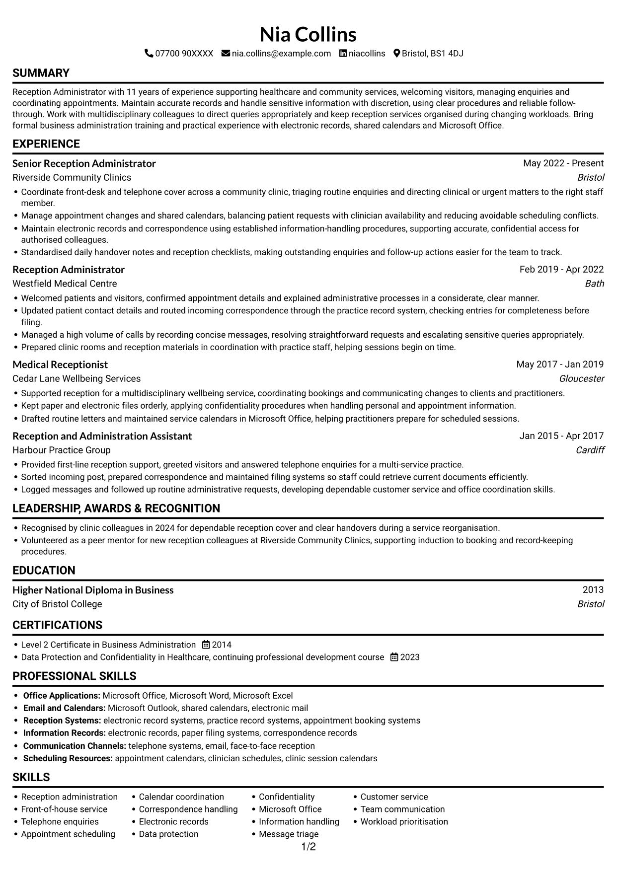 CV example — page 1