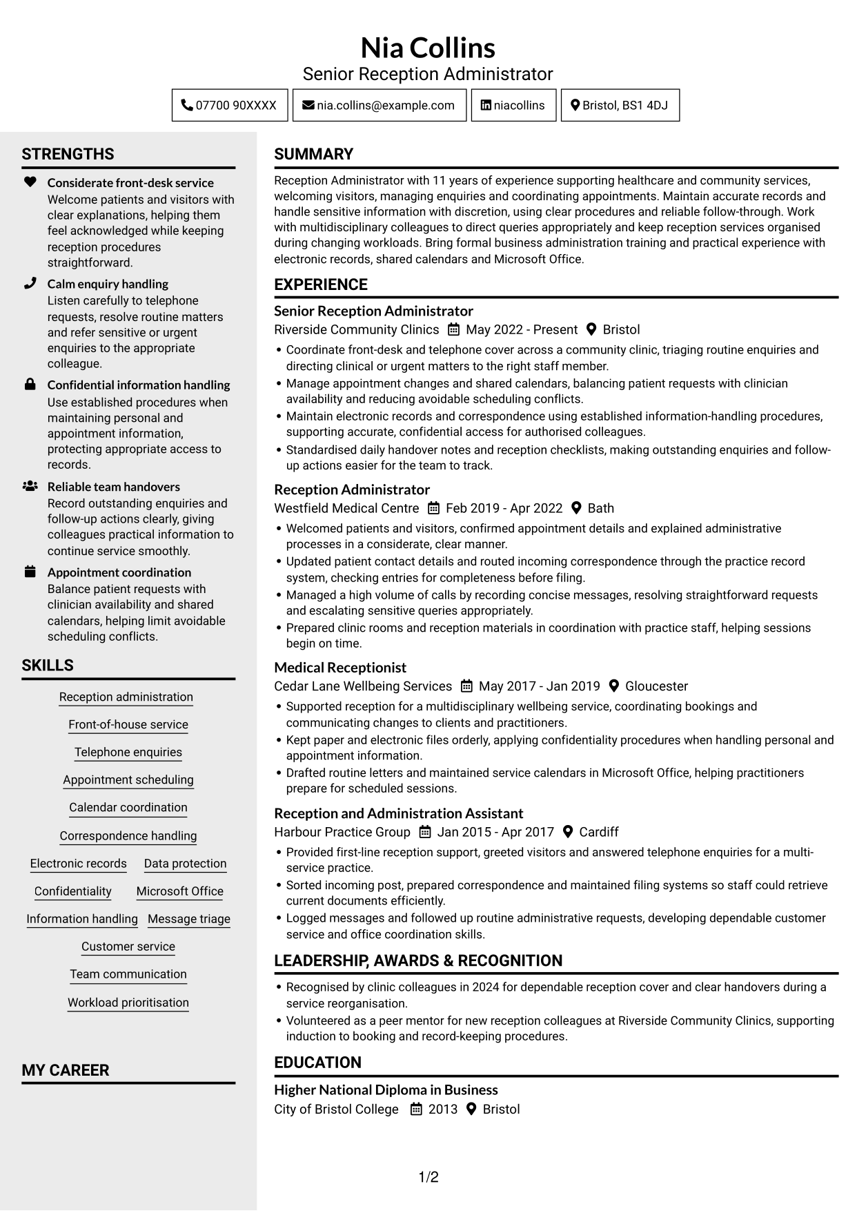 CV example — page 1