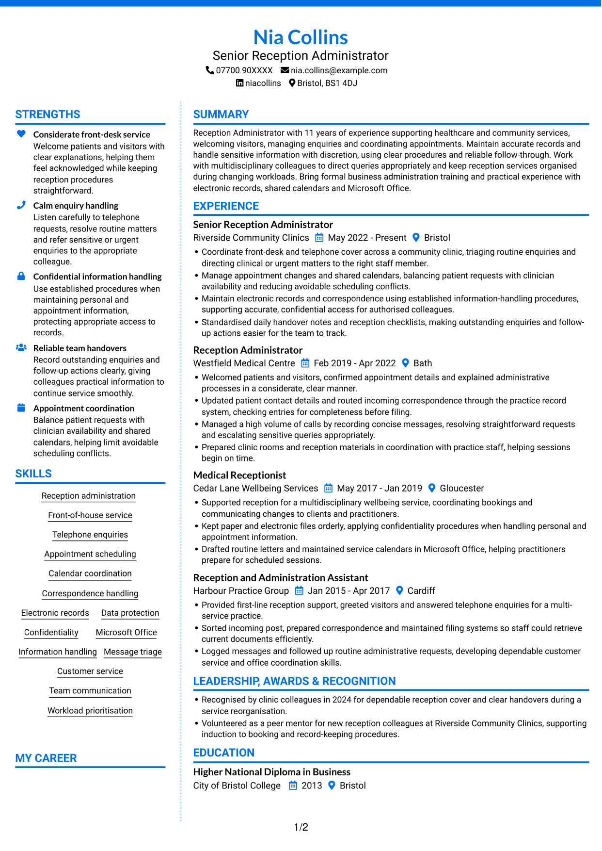 CV example — page 1