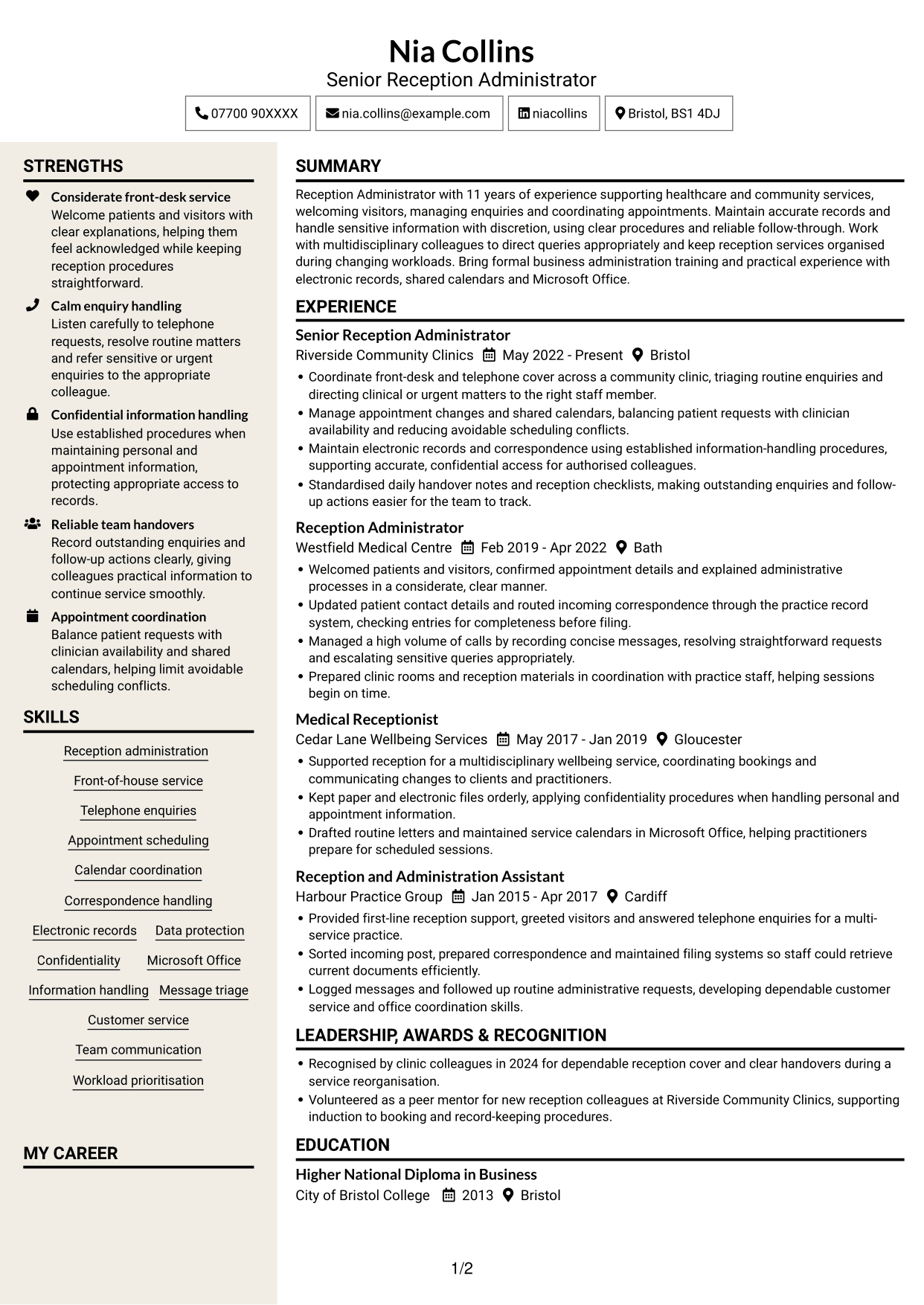CV example — page 1